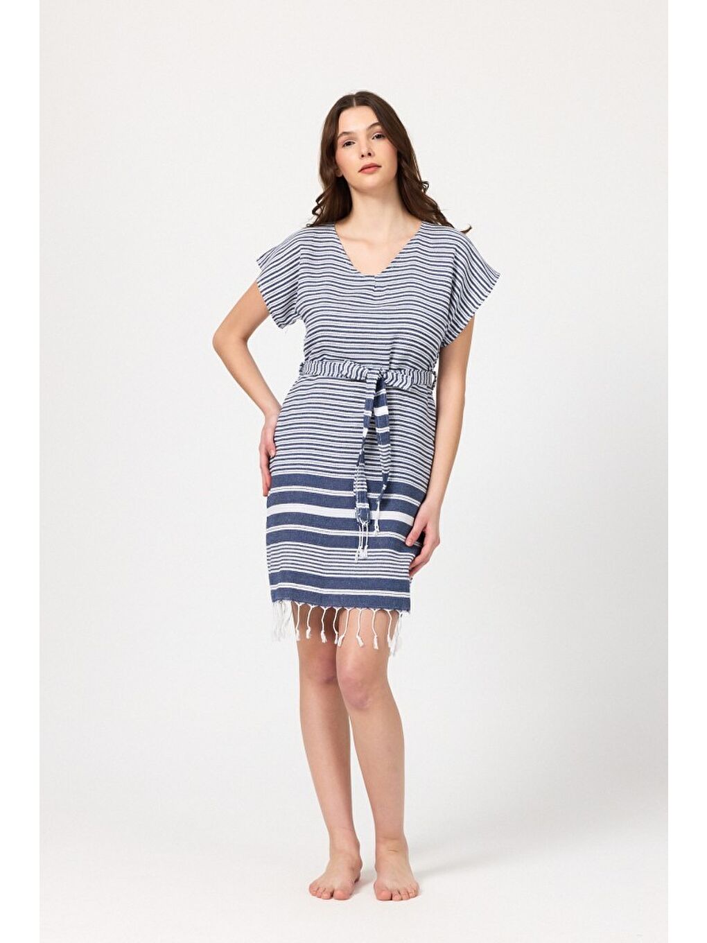 Lacivert Katya Plaj elbisesi Tunik pareo %100 Pamuk-3