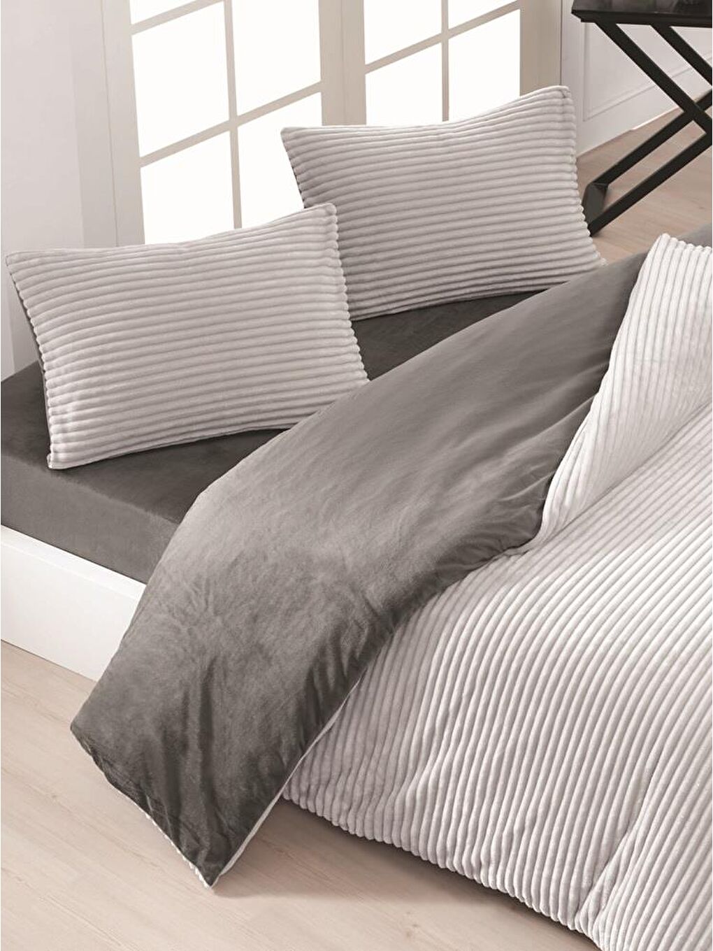 Eternity Fitilli 4 Parça Çift Kişilik Nevresim Takımı 200x220 Açık Gri-2