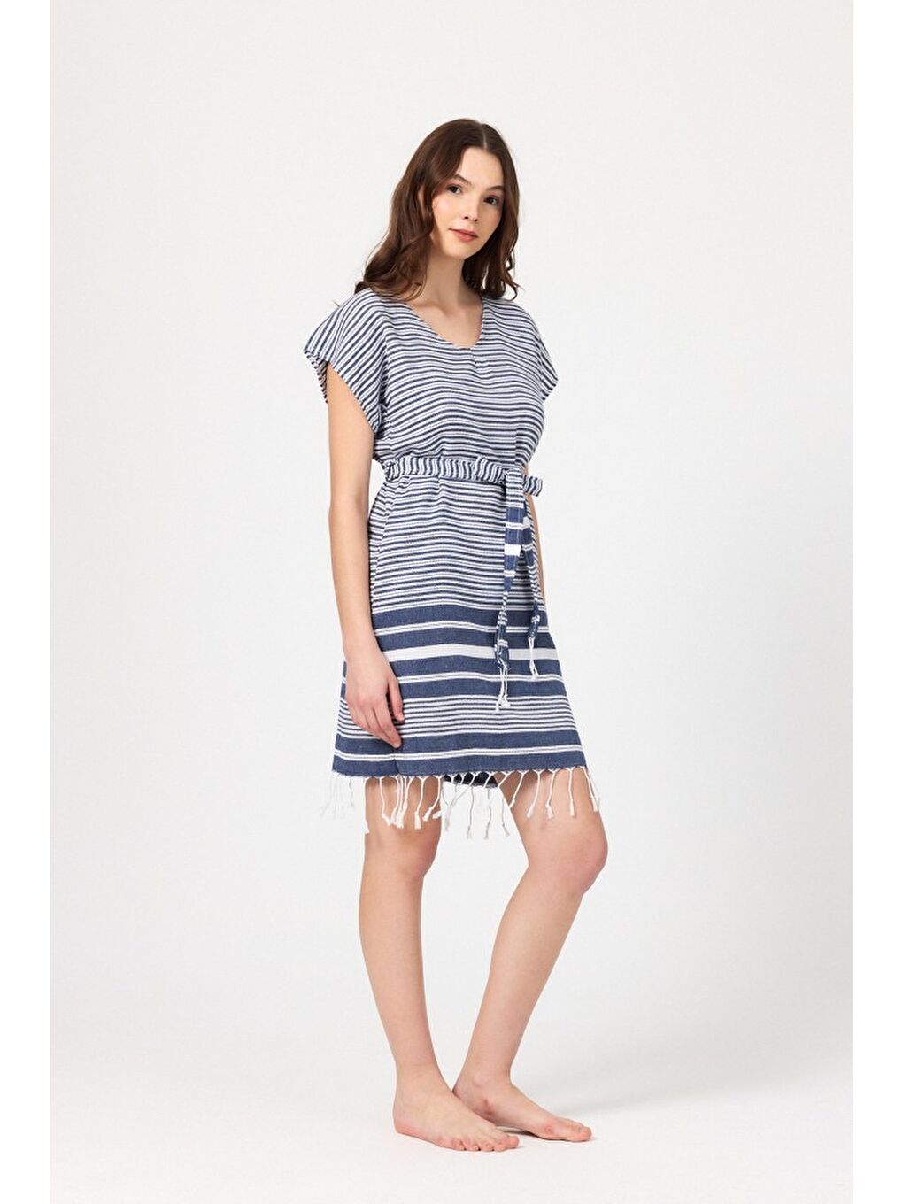 Lacivert Katya Plaj elbisesi Tunik pareo %100 Pamuk-6