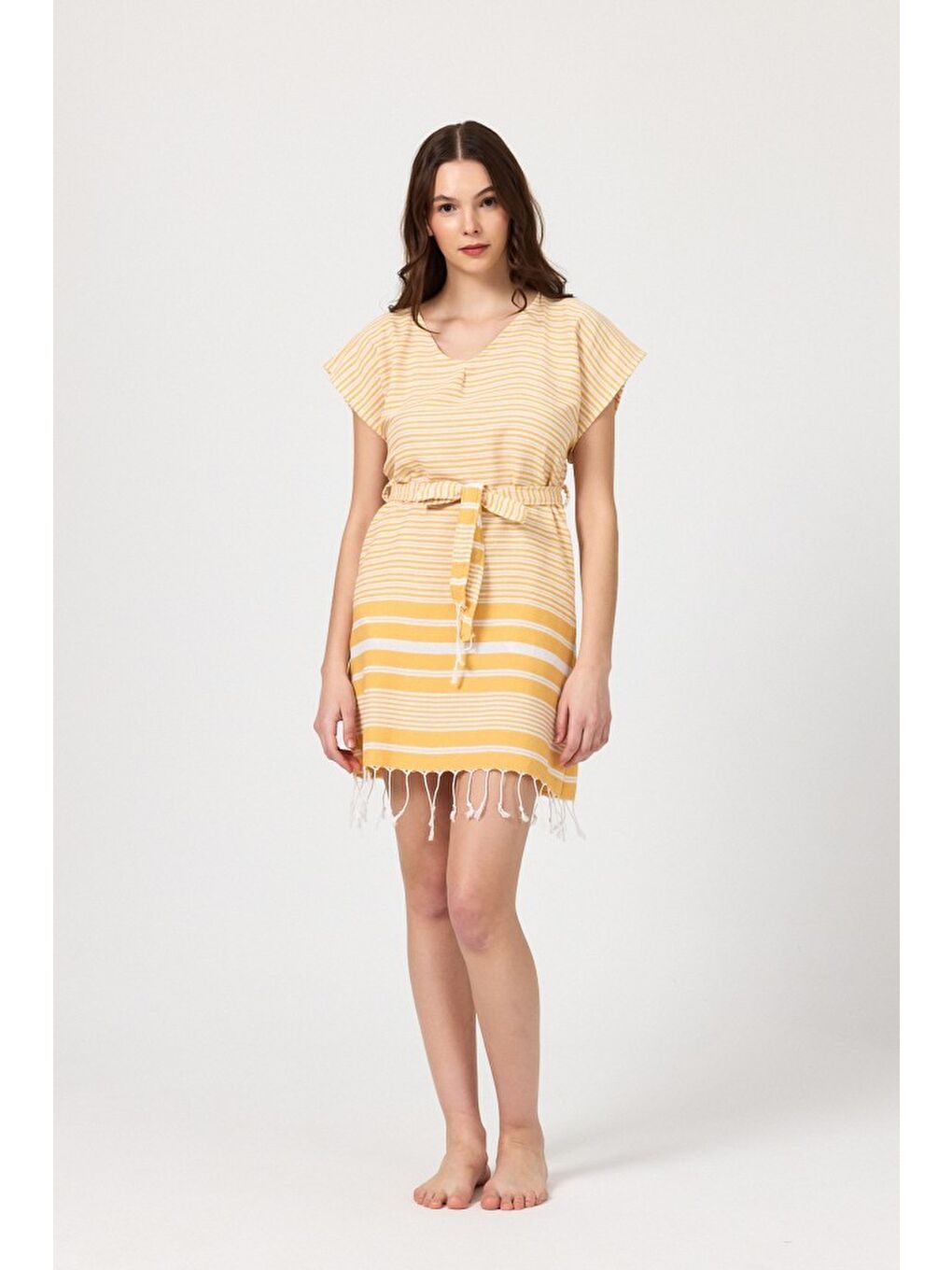 Sarı Katya Plaj elbisesi Tunik pareo %100 Pamuk-2