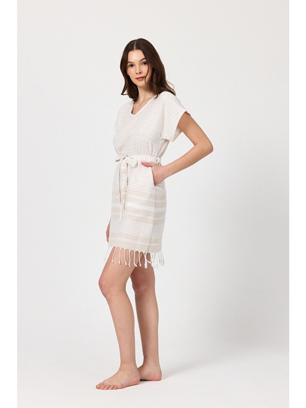 Bej Katya Plaj elbisesi Tunik pareo %100 Pamuk