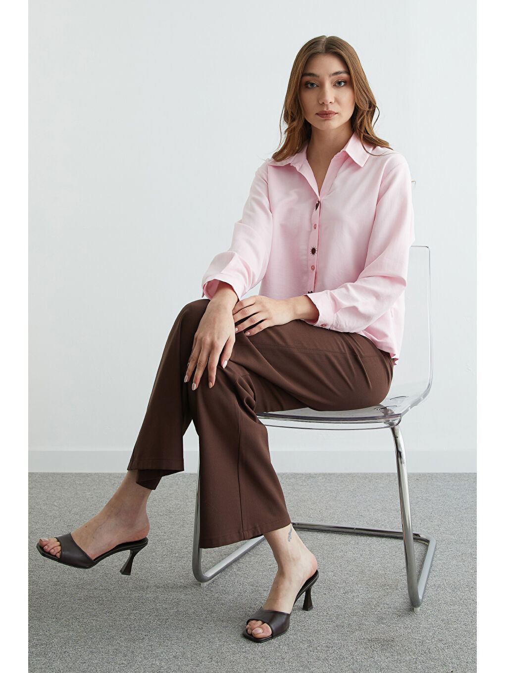 Pembe Kalp Ve Güneş Nakışlı Salaş Gömlek-1