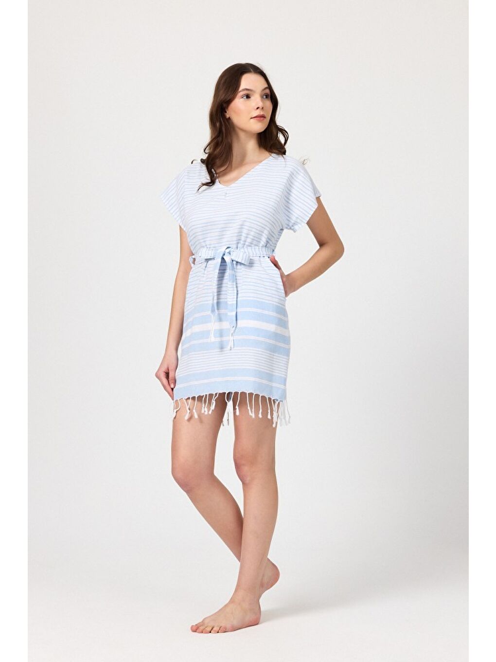 Mavi Katya Plaj elbisesi Tunik pareo %100 Pamuk-3