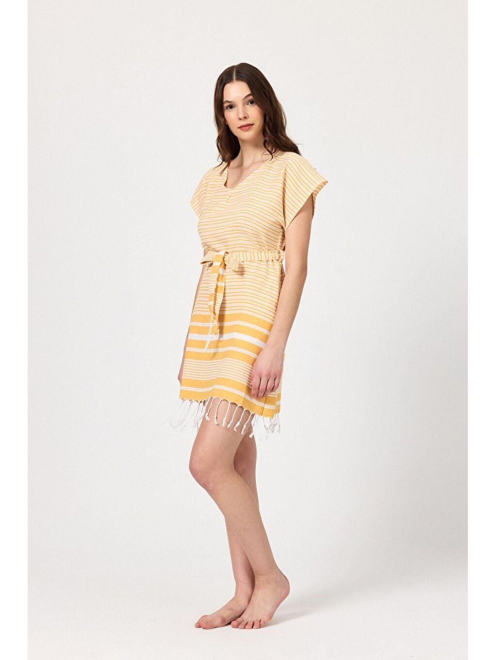 Sarı Katya Plaj elbisesi Tunik pareo %100 Pamuk-3