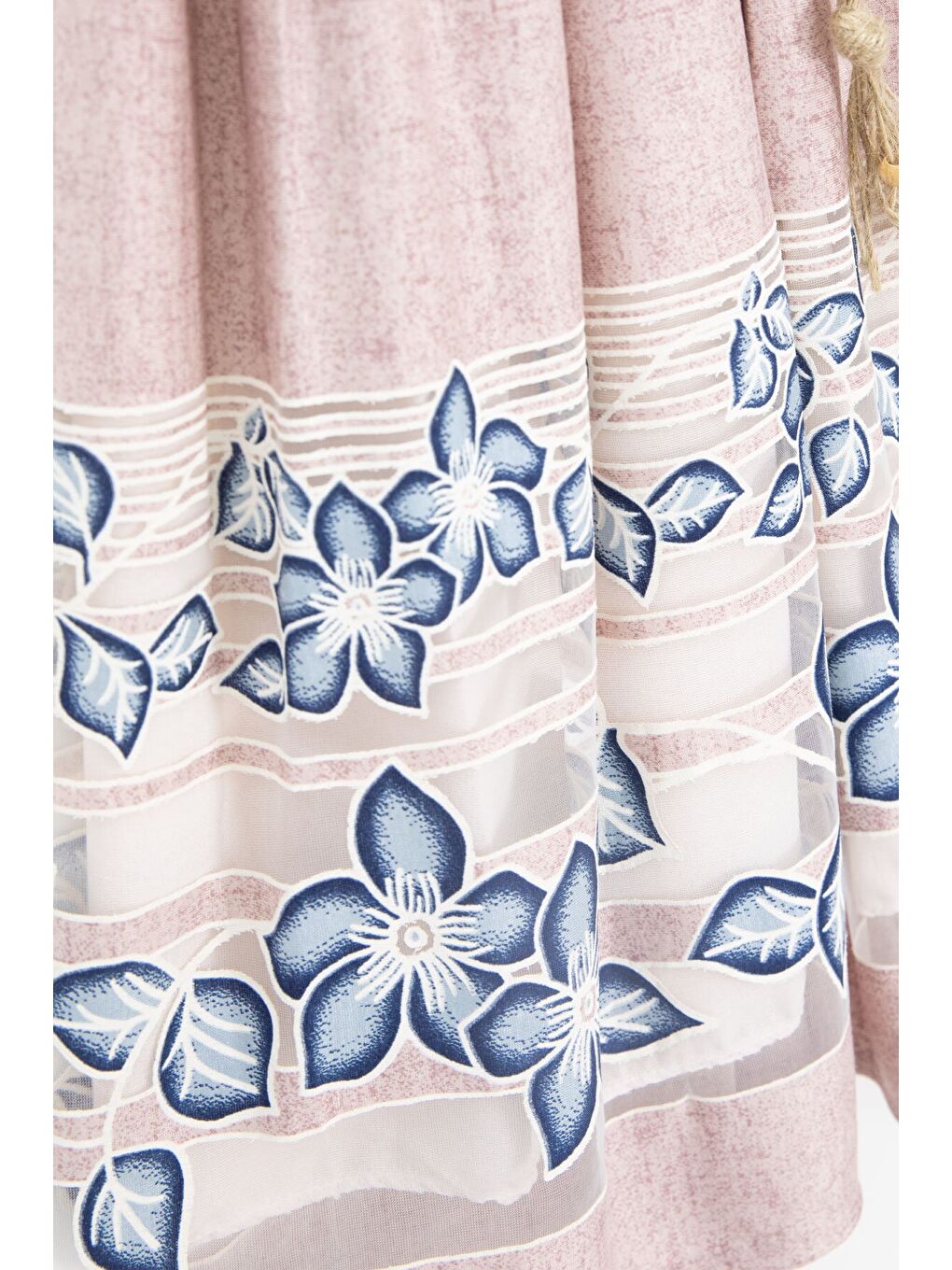 Pembe Çiçek Desenli Hasır Kuşaklı Kısa Kol Kız Çocuk Elbise 22676-2