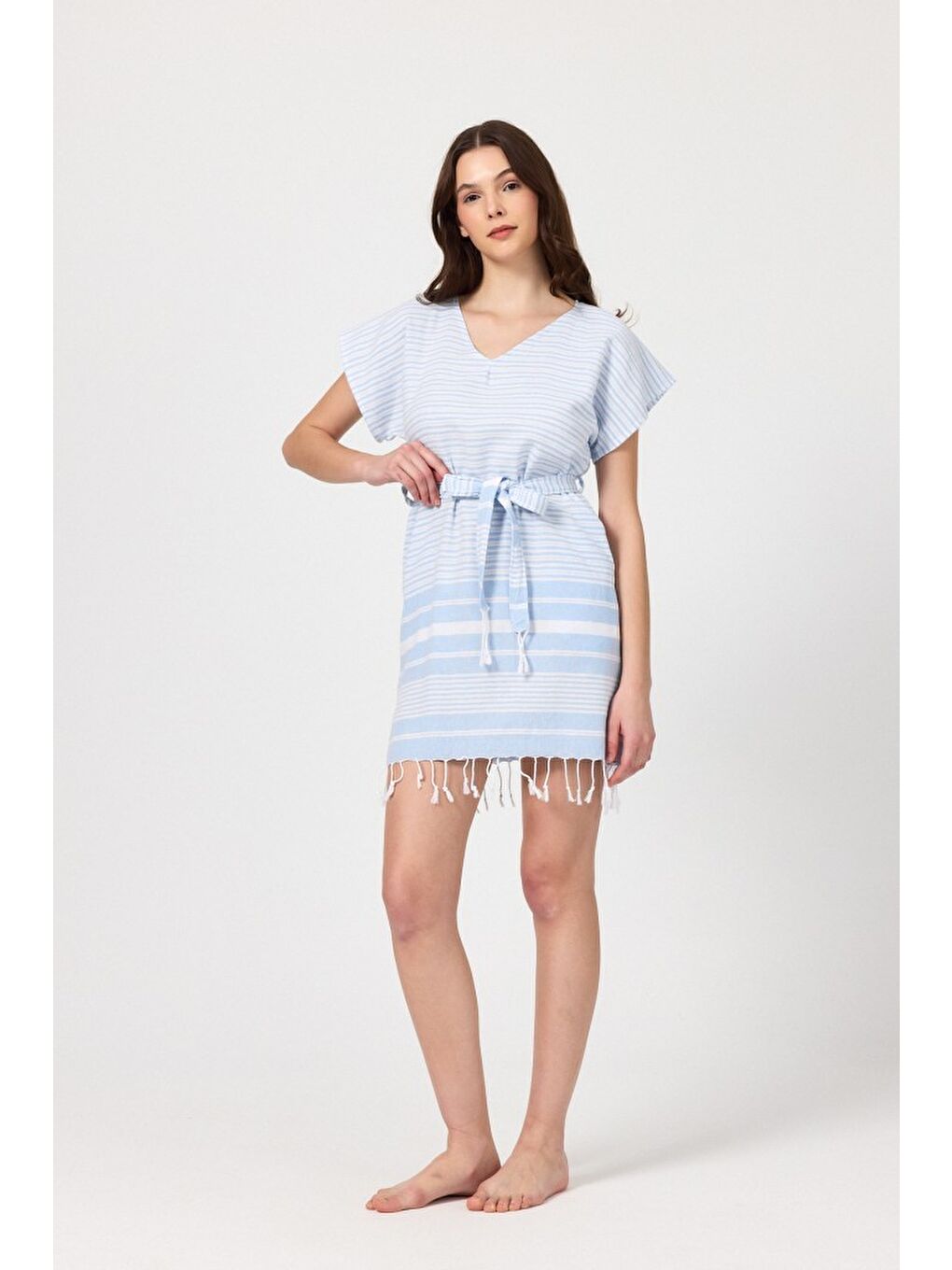 Mavi Katya Plaj elbisesi Tunik pareo %100 Pamuk-4