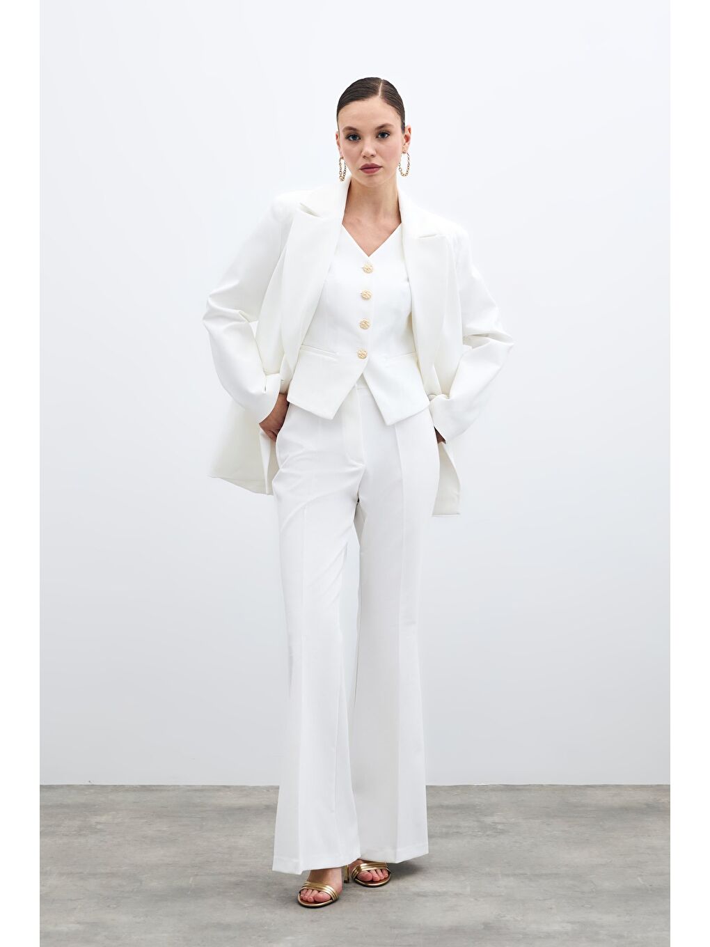 İspanyol Paça Pantolon - Ekru-1