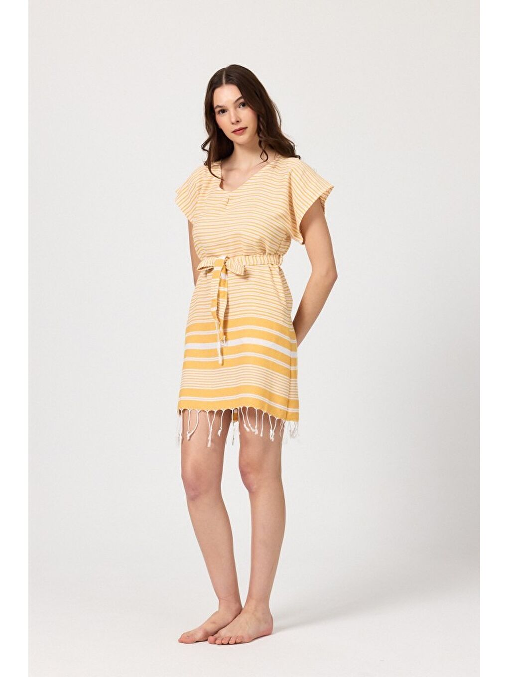 Sarı Katya Plaj elbisesi Tunik pareo %100 Pamuk-4