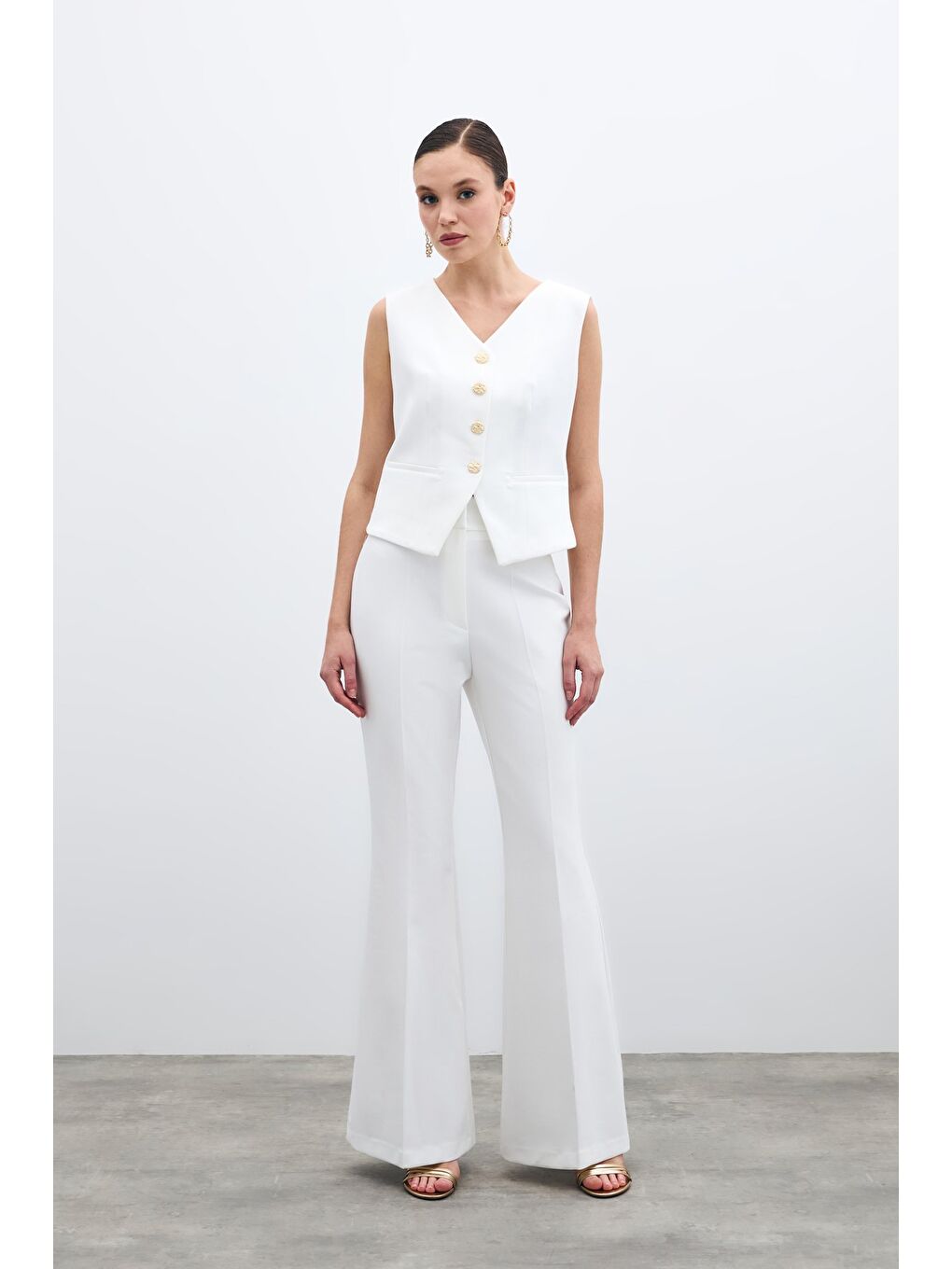 İspanyol Paça Pantolon - Ekru-2