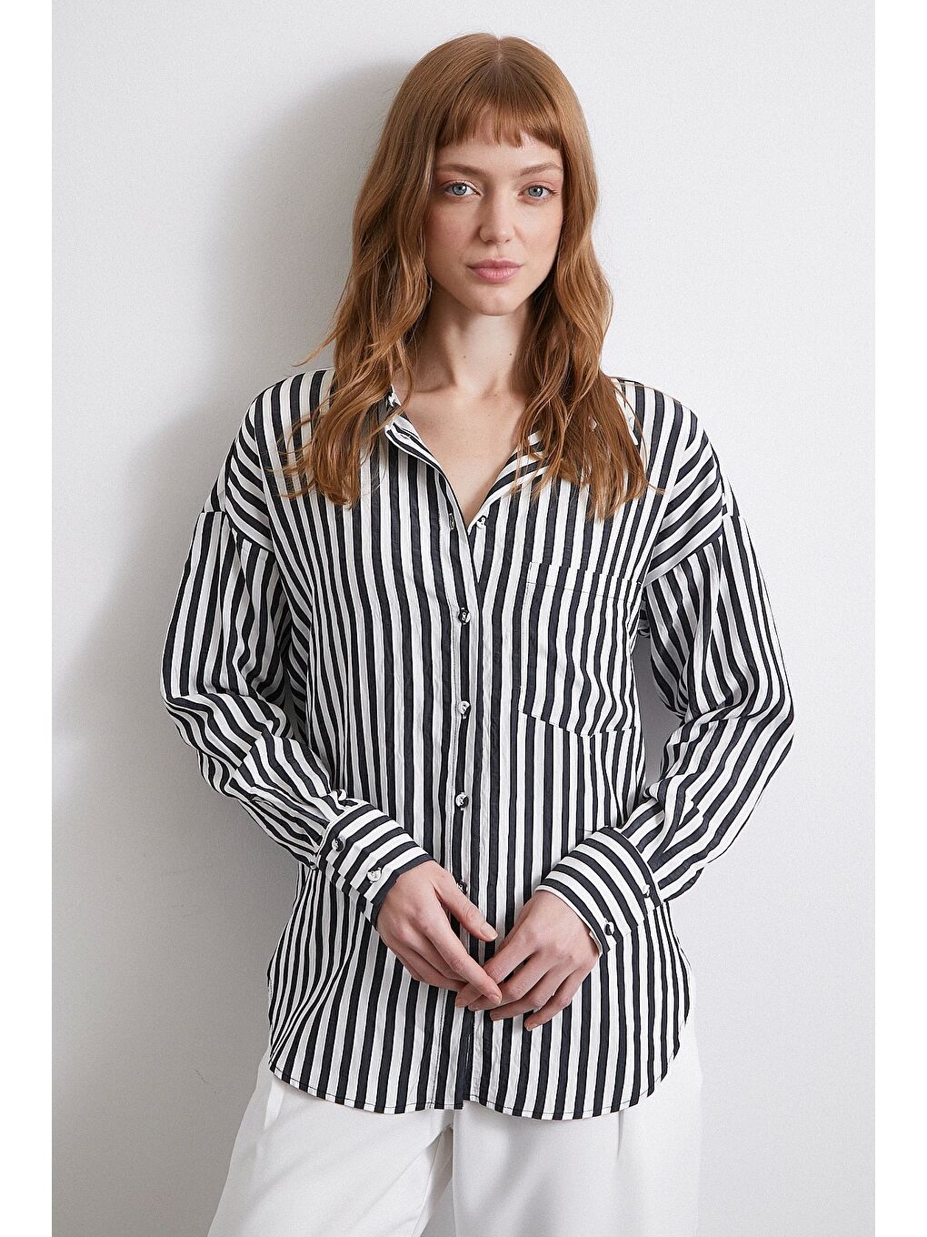 Multi Çizgili Cepli Gömlek Siyah-3