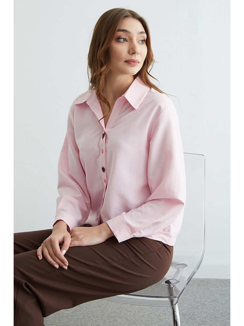 Pembe Kalp Ve Güneş Nakışlı Salaş Gömlek-2