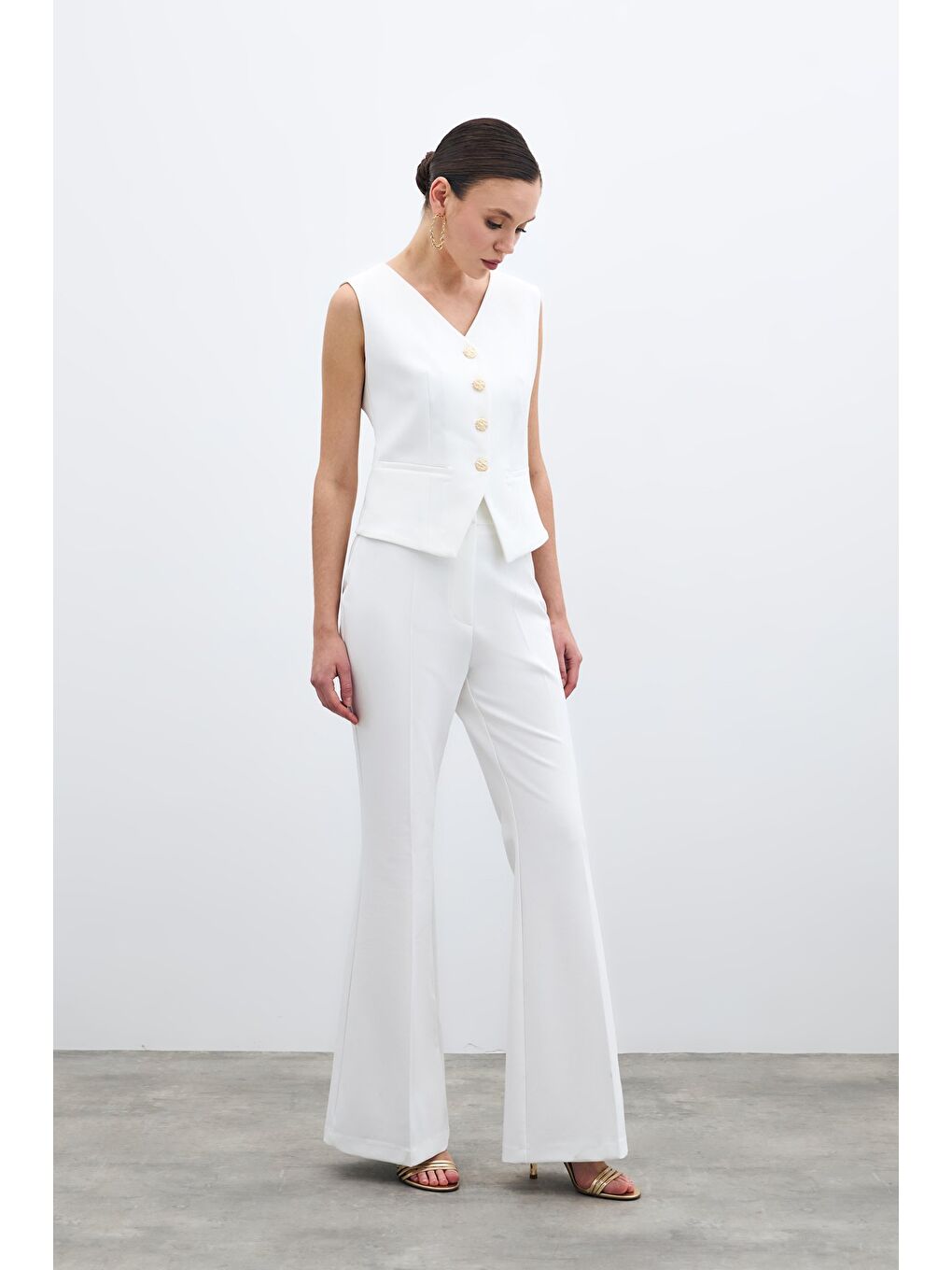 İspanyol Paça Pantolon - Ekru-3