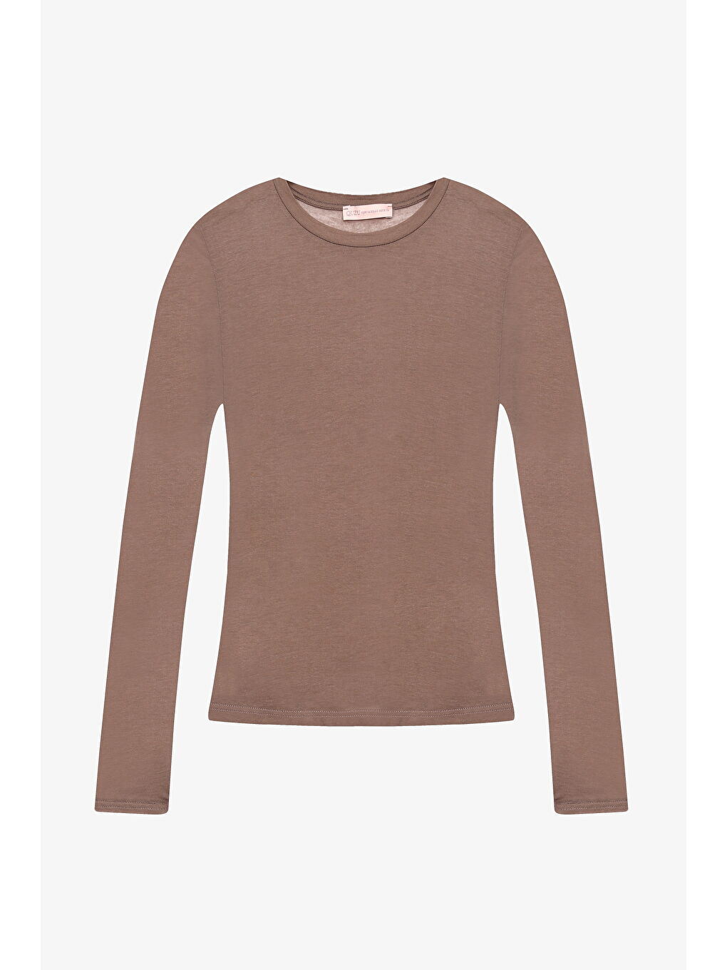 Bej Bisiklet Yaka Basic Bluz Vizon