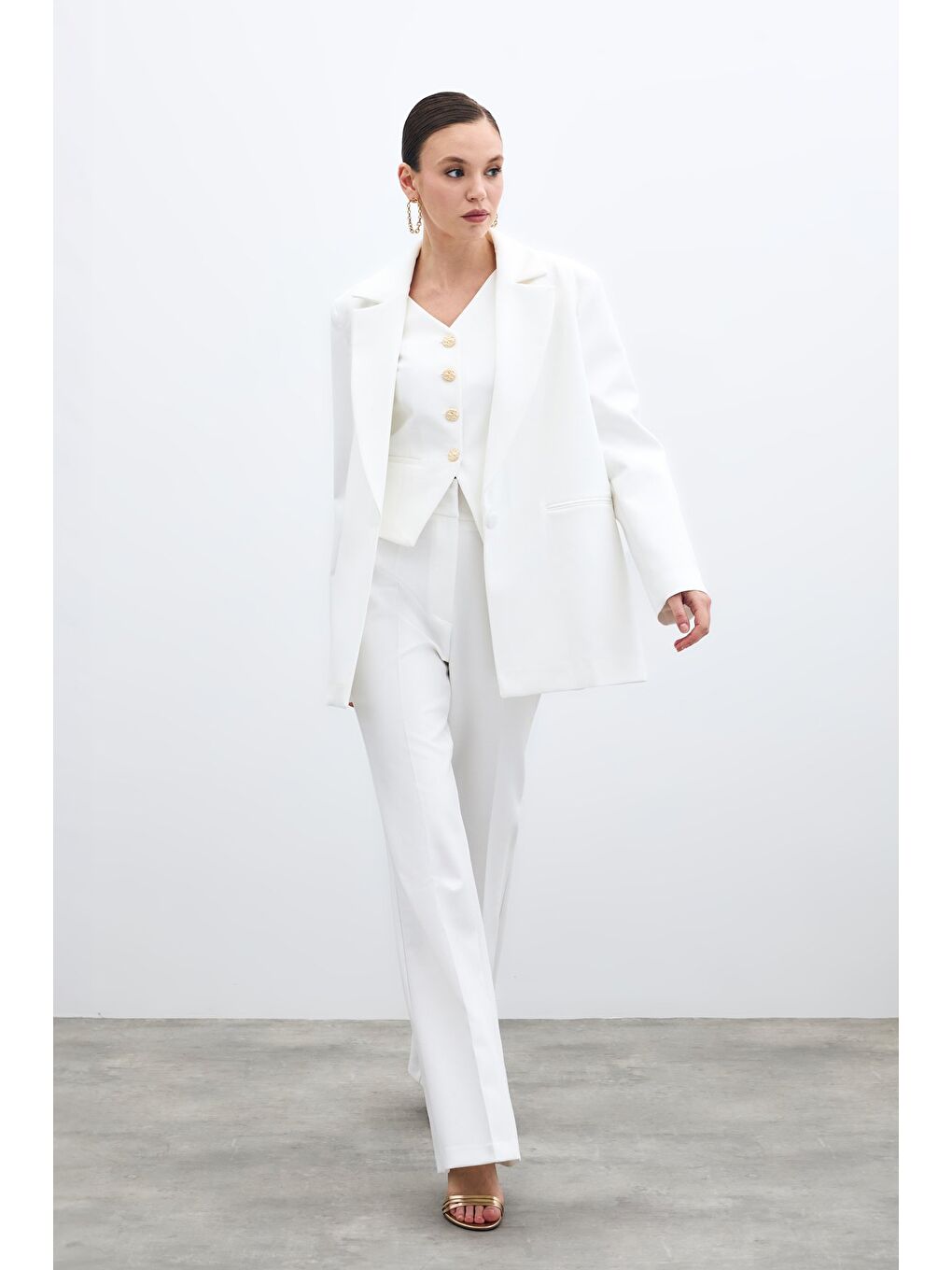 İspanyol Paça Pantolon - Ekru-4