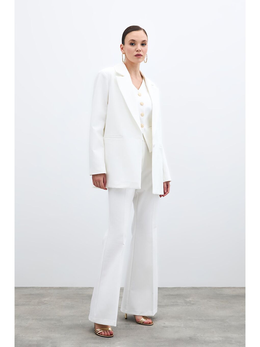 İspanyol Paça Pantolon - Ekru-5