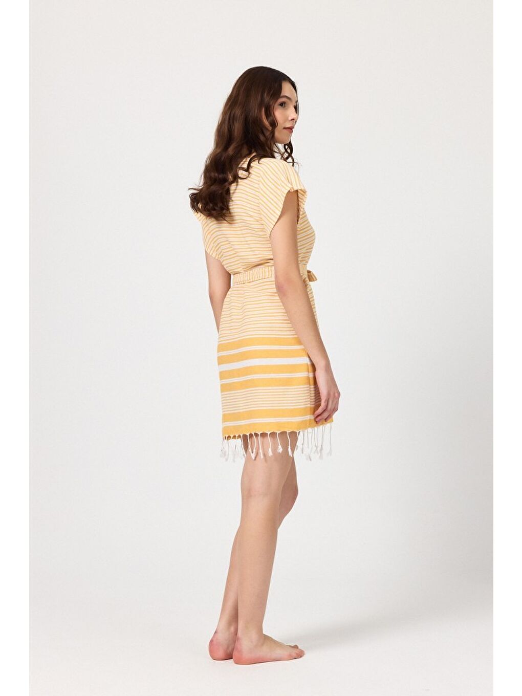 Sarı Katya Plaj elbisesi Tunik pareo %100 Pamuk-5