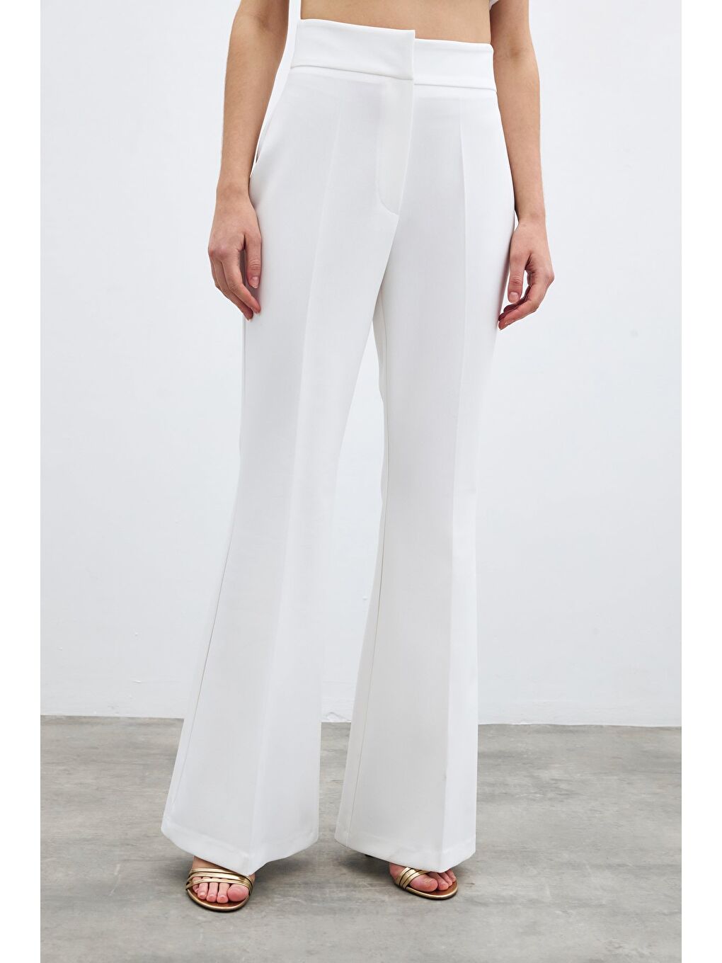 İspanyol Paça Pantolon - Ekru-6