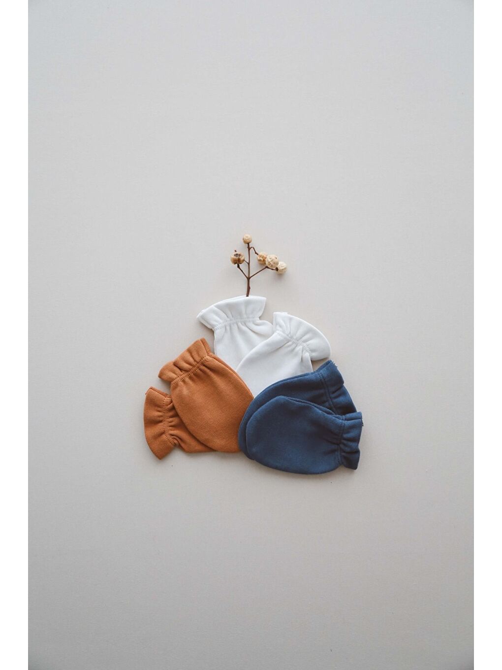 Karışık 3lü İndigo-Krem Tarçın Rengi Yenidoğan Eldiven Set Model-3