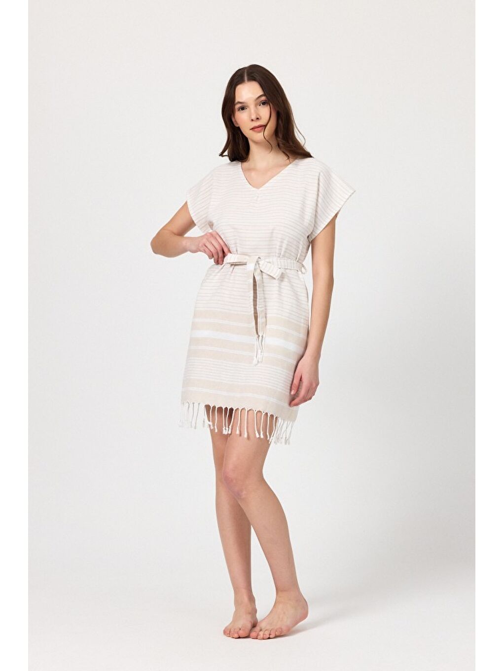 Bej Katya Plaj elbisesi Tunik pareo %100 Pamuk-3