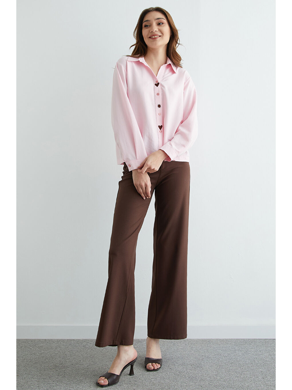 Pembe Kalp Ve Güneş Nakışlı Salaş Gömlek-4