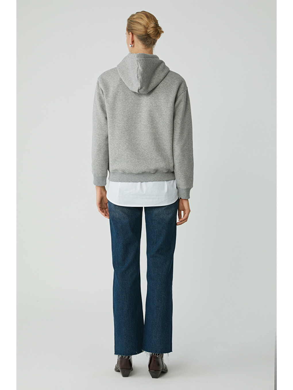Abelıa Kadın Pamuklu Içi Polarlı Yumuşacık Kalın Kumaşlı Kapüşonlu Örme Comfort Gri Melanj Sweatshir-4