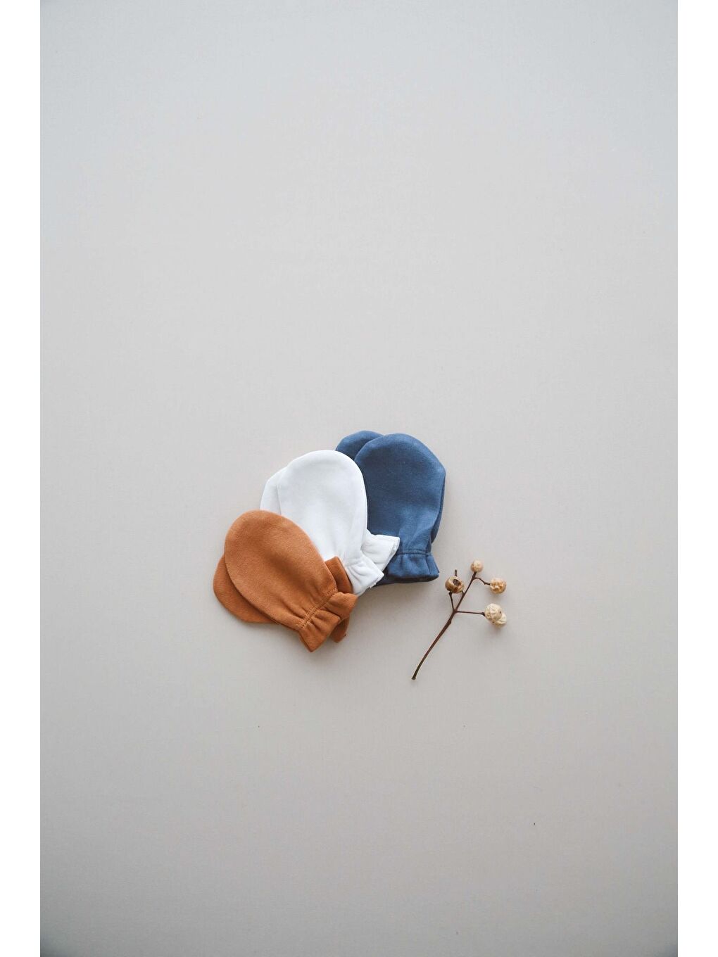 Karışık 3lü İndigo-Krem Tarçın Rengi Yenidoğan Eldiven Set Model-6