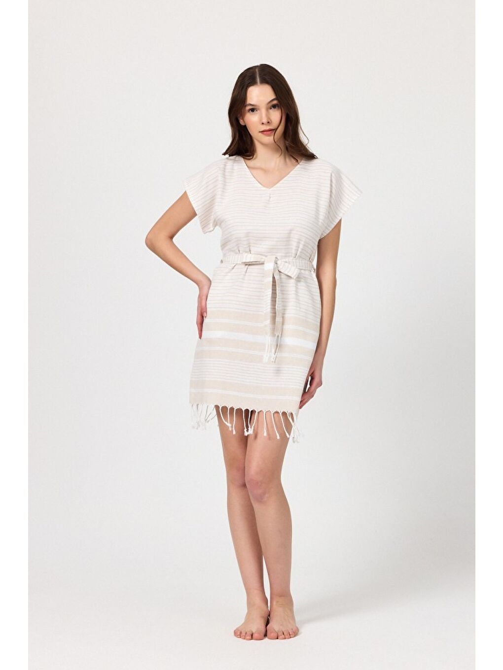 Bej Katya Plaj elbisesi Tunik pareo %100 Pamuk-4