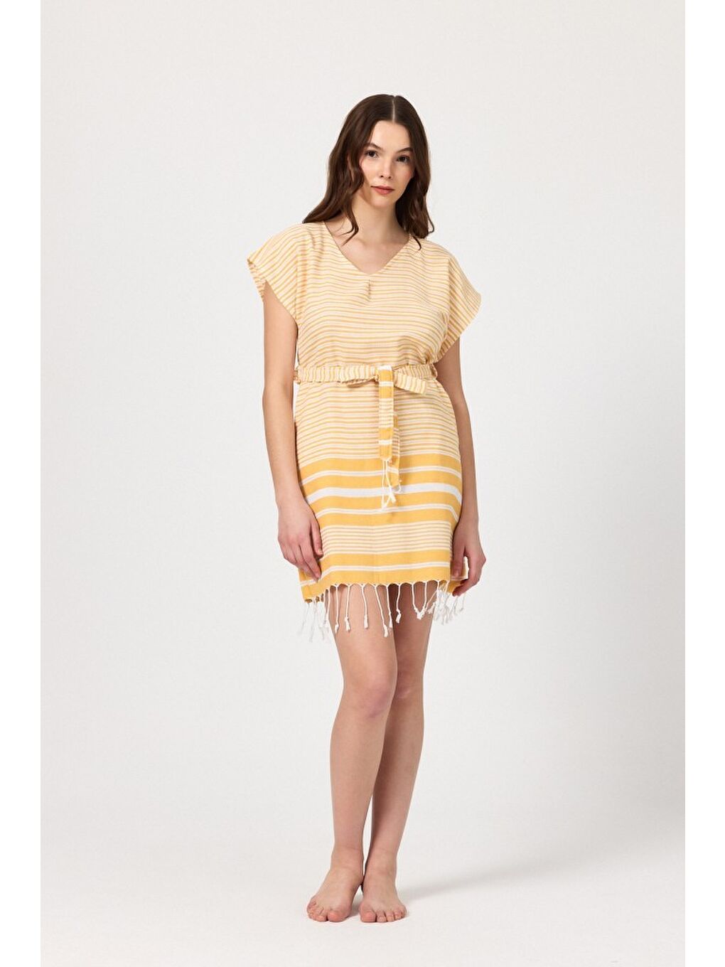 Sarı Katya Plaj elbisesi Tunik pareo %100 Pamuk-7