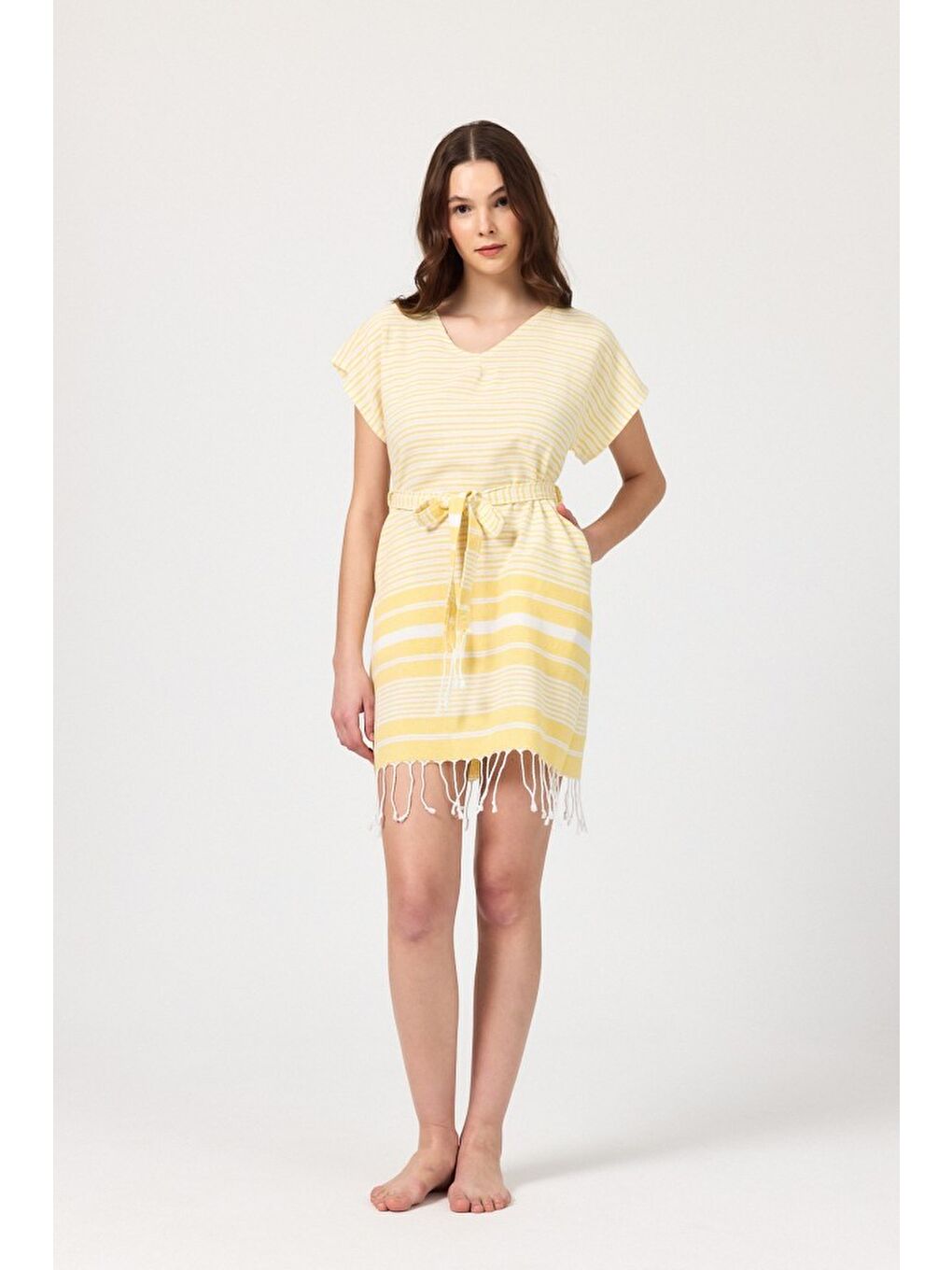 Sarı Katya Plaj elbisesi Tunik pareo %100 Pamuk-1