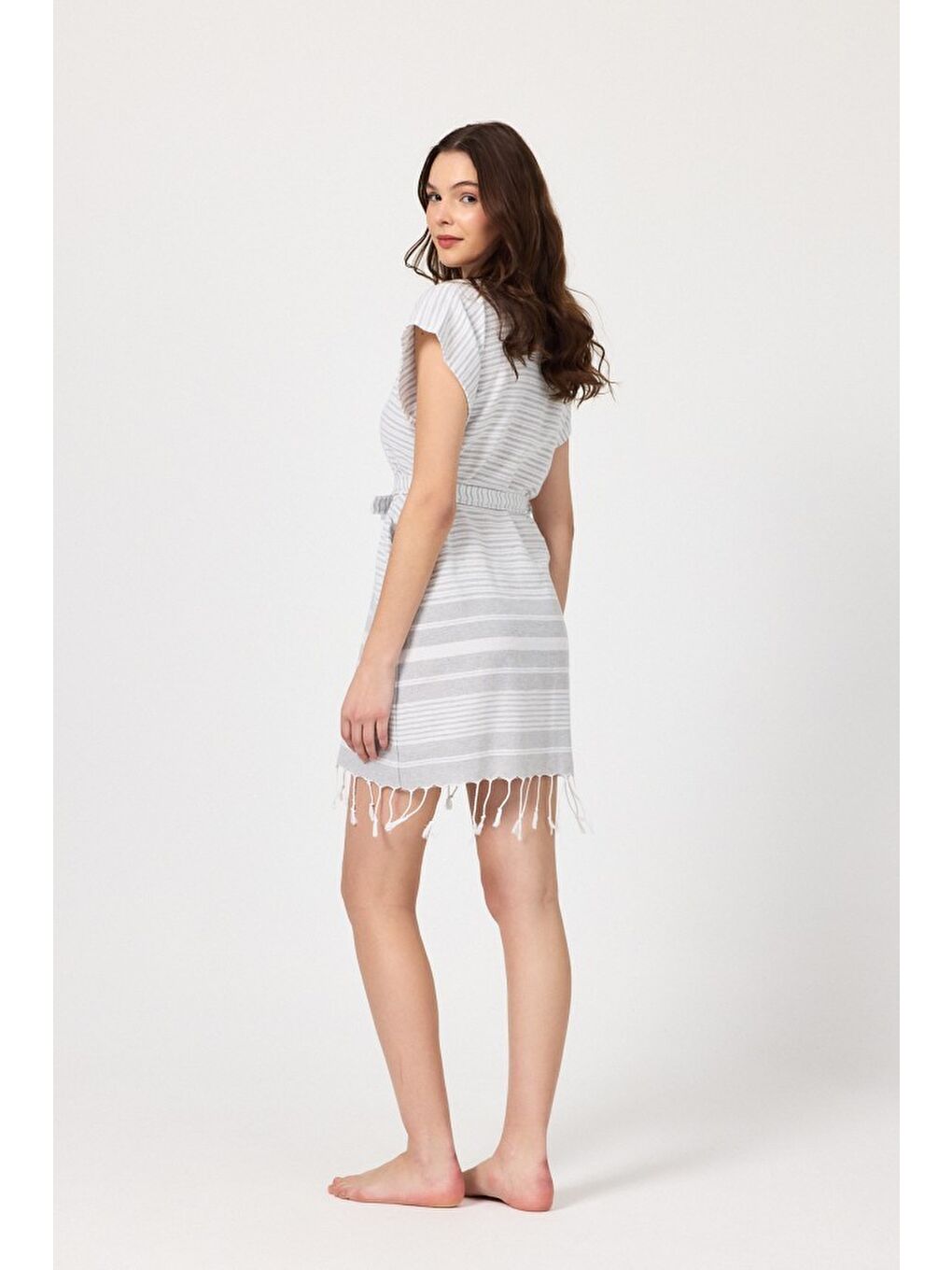 Gri Katya Plaj elbisesi Tunik pareo %100 Pamuk-1