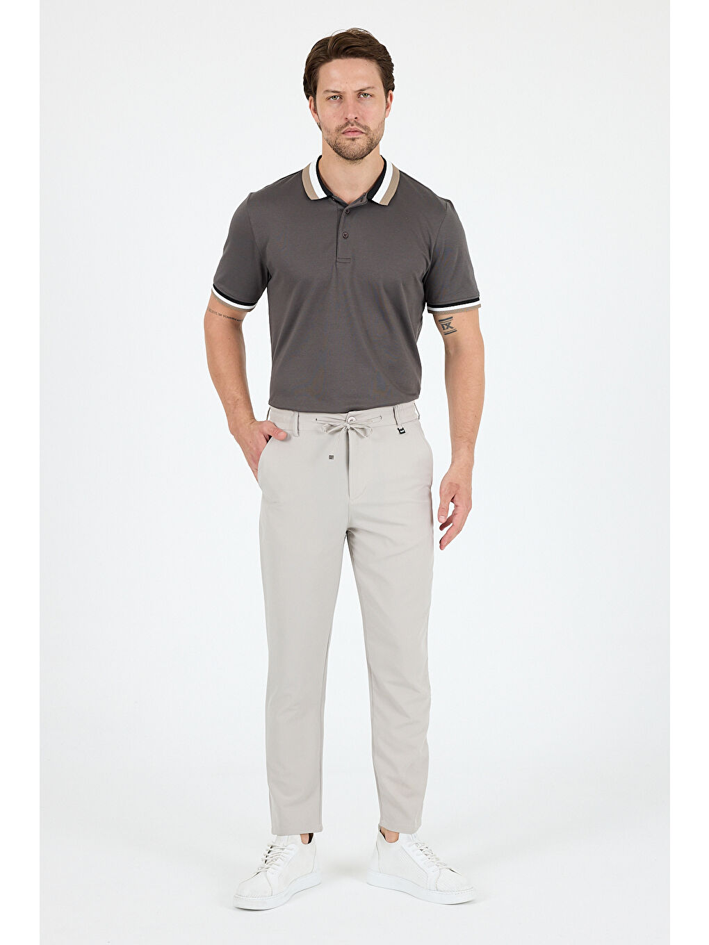 Bej Spor ve Günlük Rahat Cool %92Polyester %8Elastan Esnek Kumaş Erkek Jogger Pantolon Eşofman Altı 3670