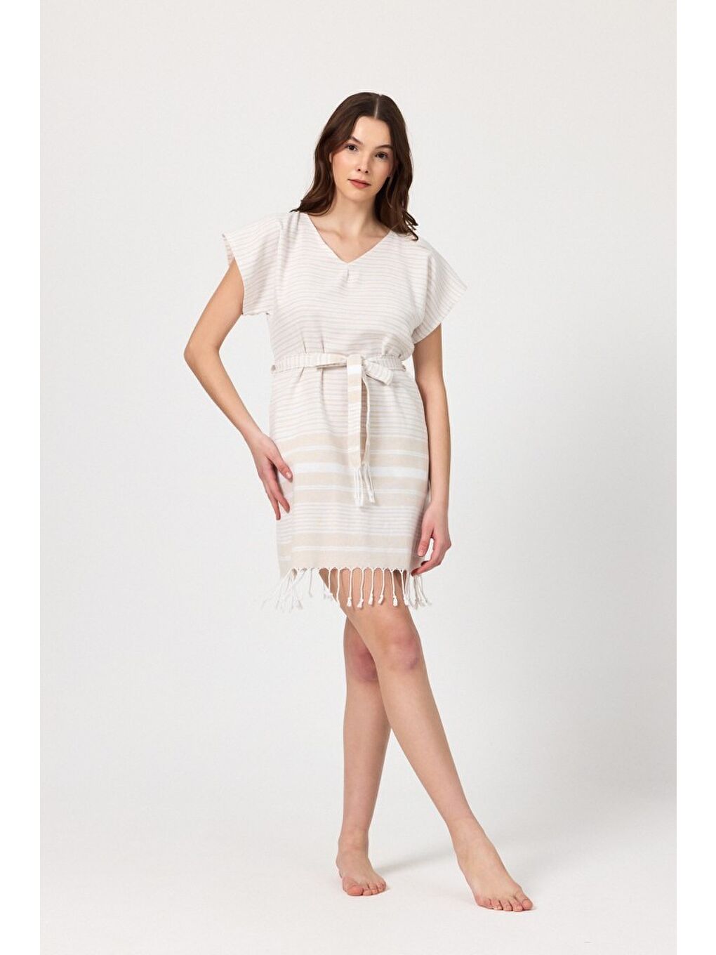 Bej Katya Plaj elbisesi Tunik pareo %100 Pamuk-5