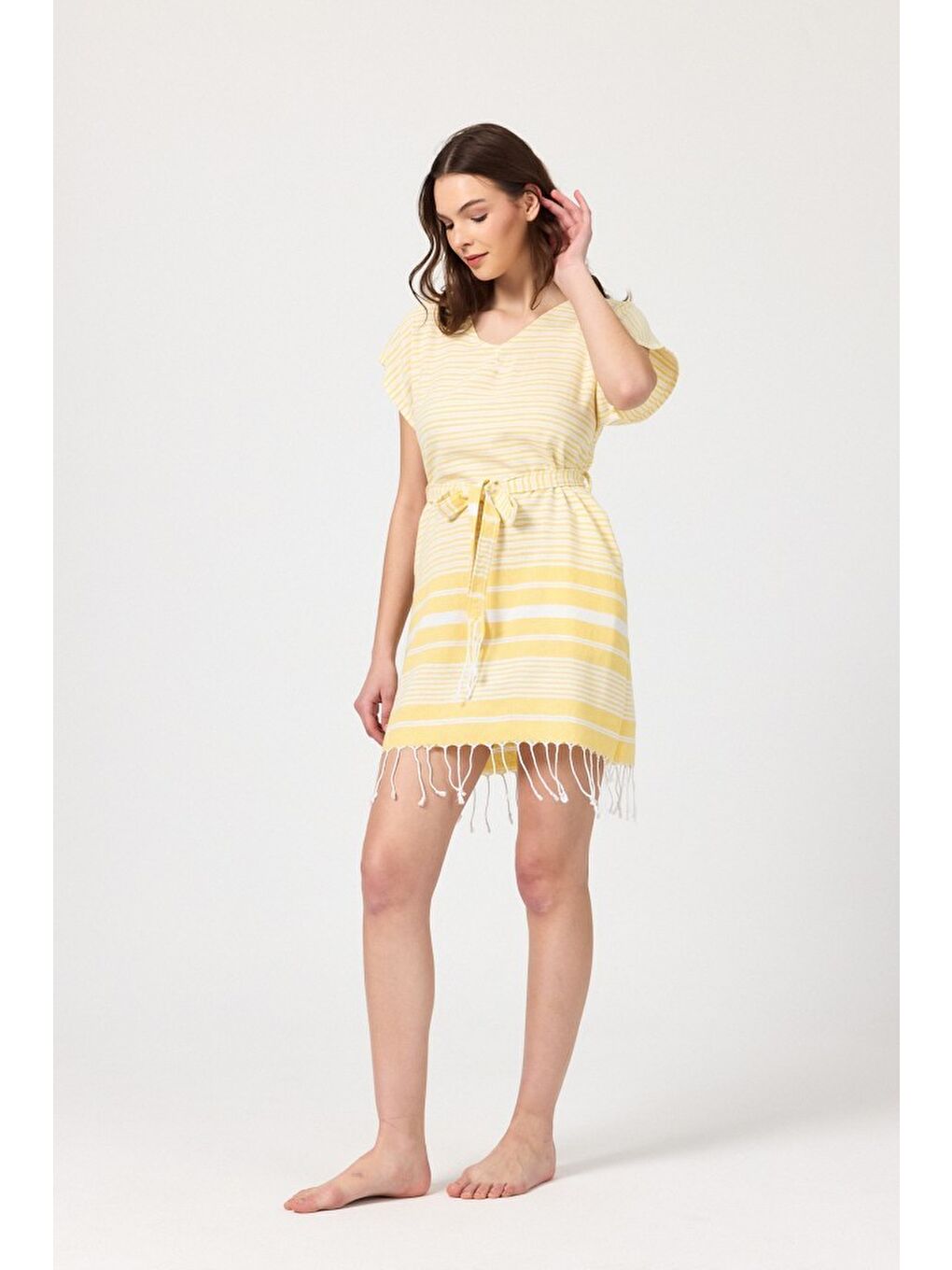 Sarı Katya Plaj elbisesi Tunik pareo %100 Pamuk-3