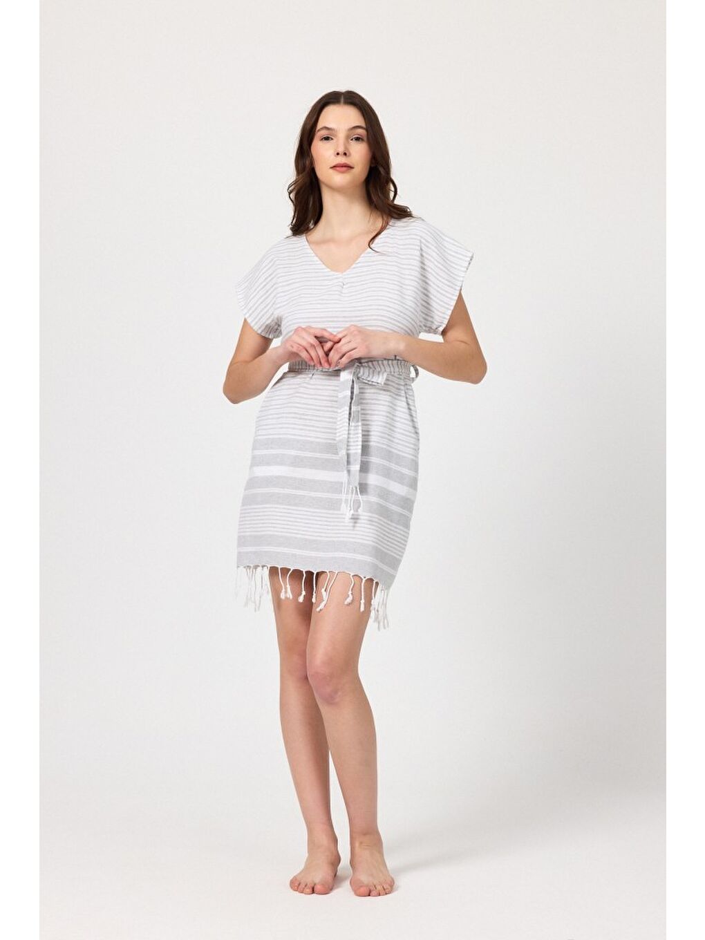 Gri Katya Plaj elbisesi Tunik pareo %100 Pamuk-2