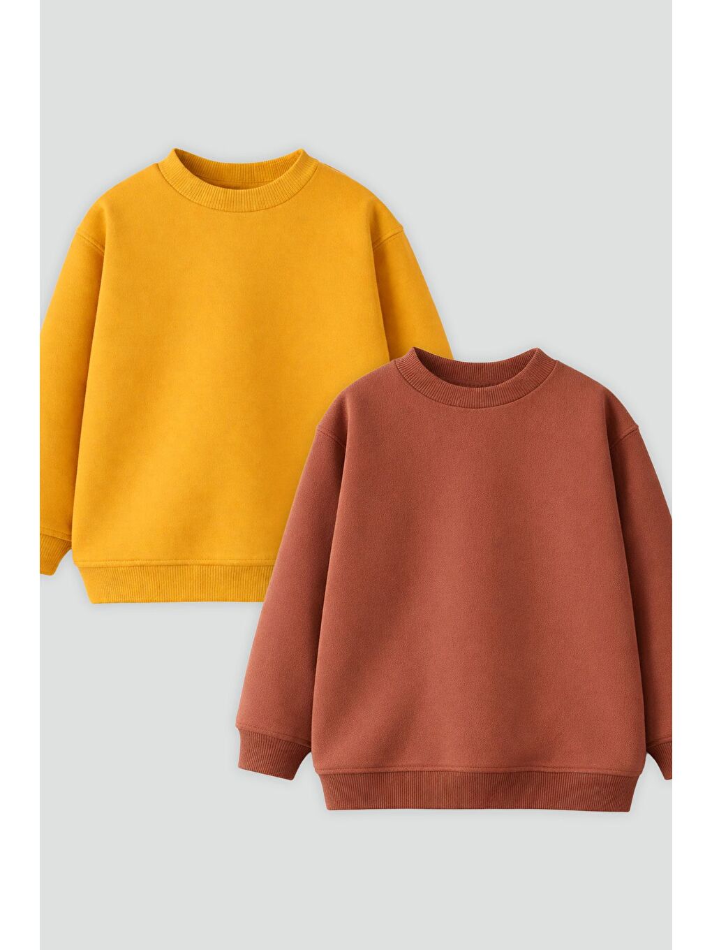 2'Li Basic Şardonlu Çocuk Sweatshirt Hardal - Kahverengi-1