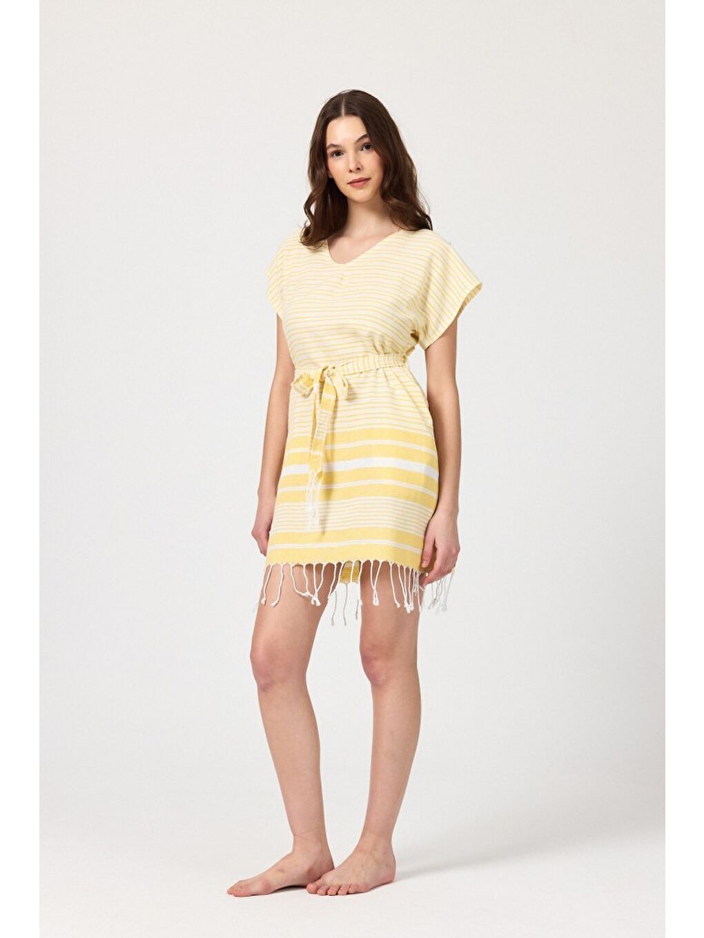Sarı Katya Plaj elbisesi Tunik pareo %100 Pamuk-4