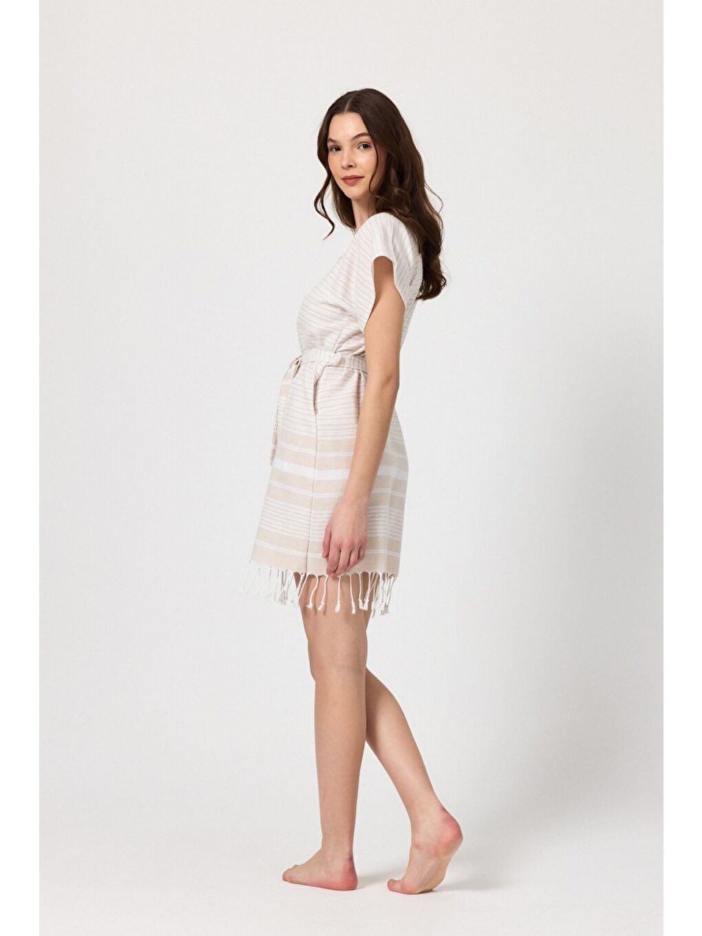 Bej Katya Plaj elbisesi Tunik pareo %100 Pamuk-6