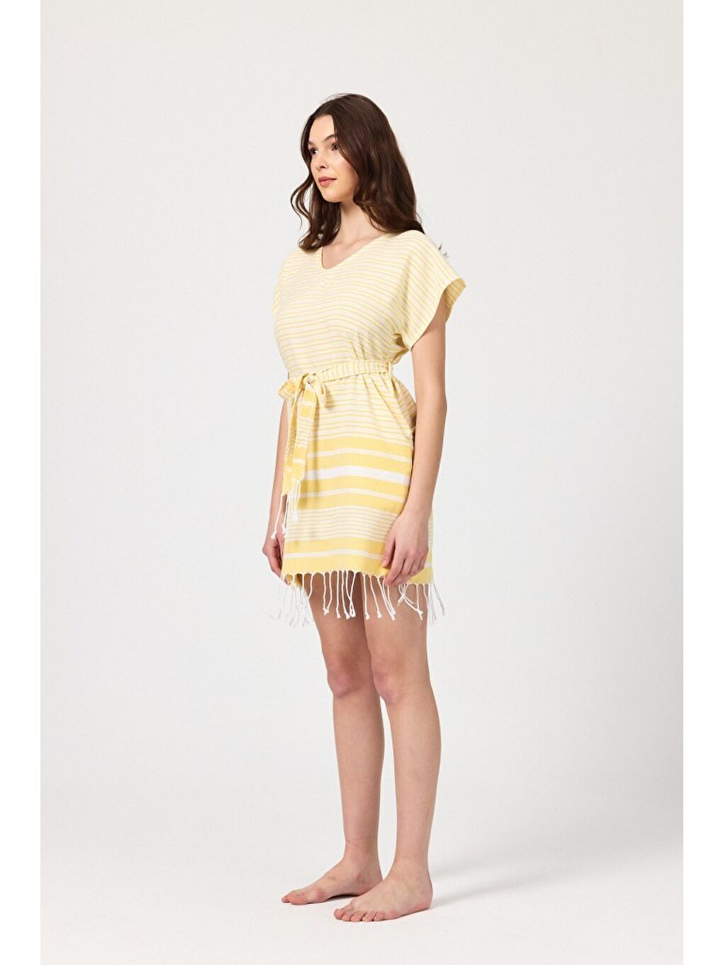 Sarı Katya Plaj elbisesi Tunik pareo %100 Pamuk-5