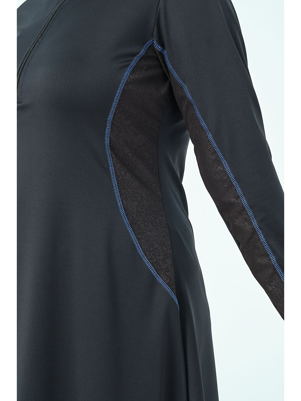 Siyah Kadın Kapalı Dik Yaka Fermuarlı Hızlı Kuruyan Büyük Beden Tesettür Mayo-1