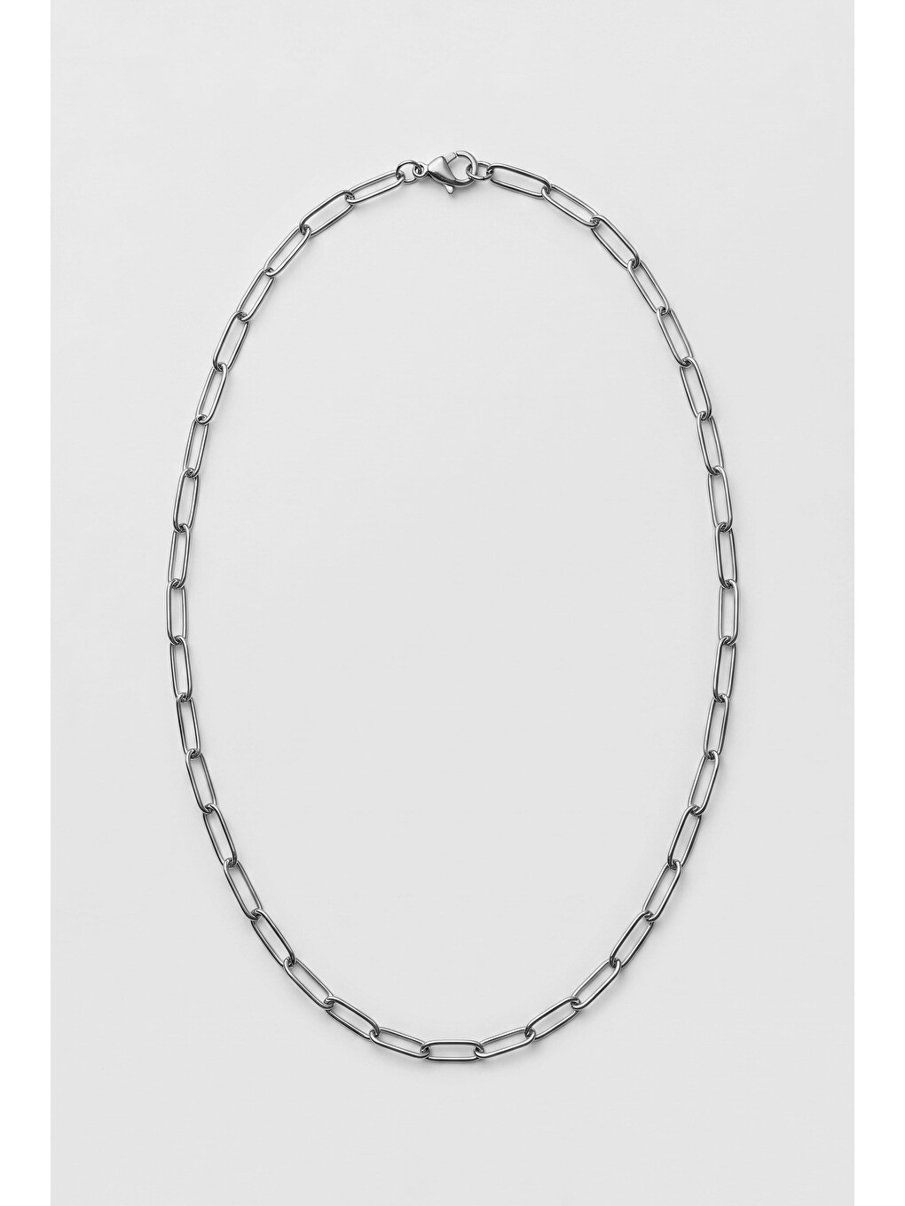 Gri Unisex Oval Halkalı Çelik Zincir Kolye Gümüş