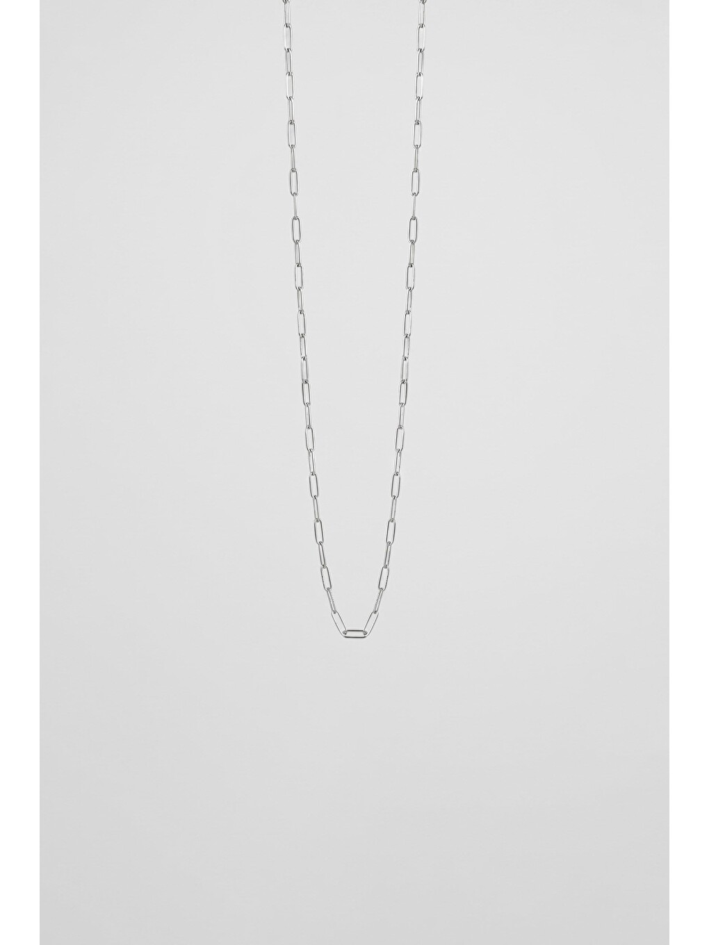 Gri Unisex Oval Halkalı Çelik Zincir Kolye Gümüş-1