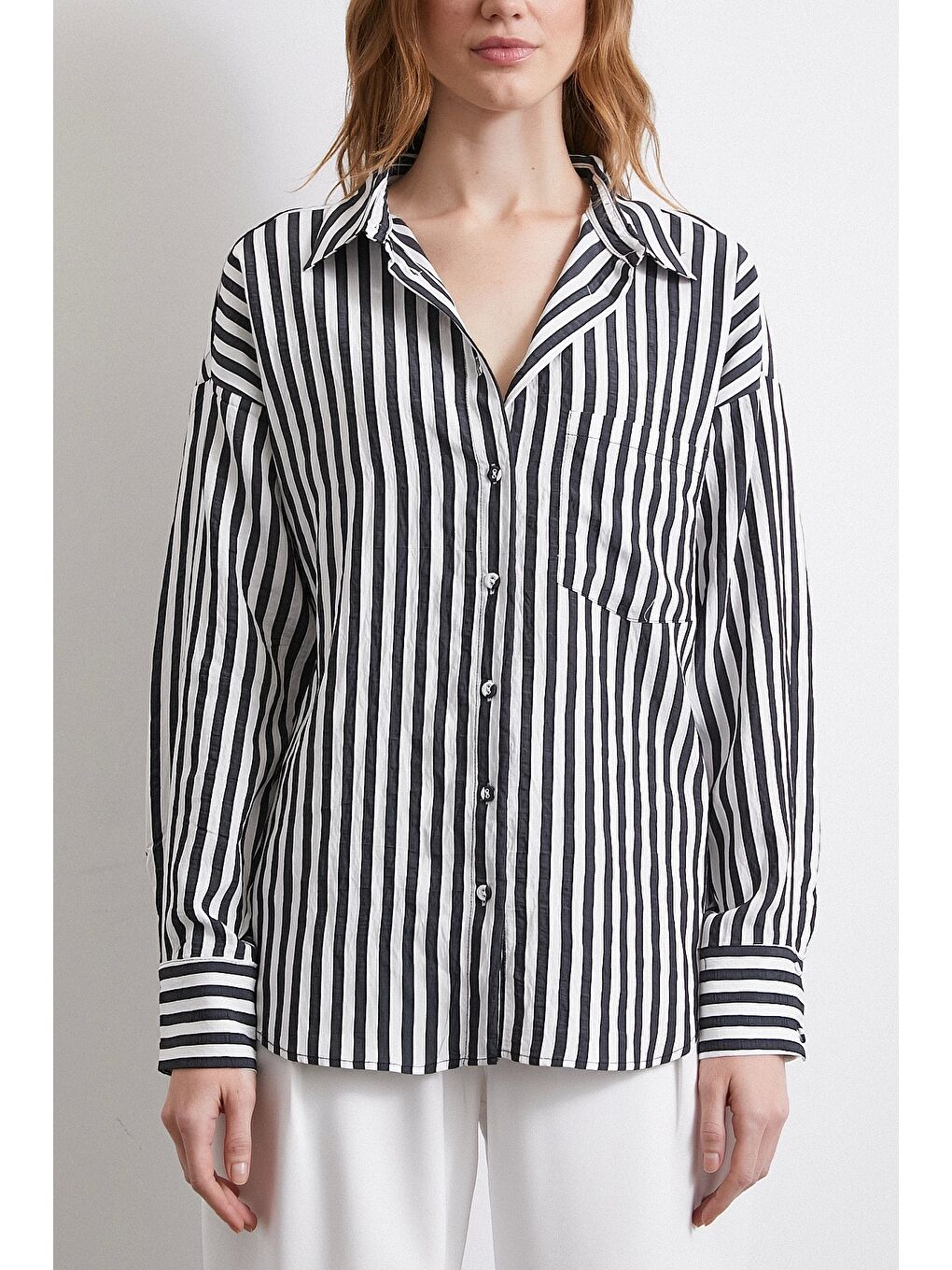 Multi Çizgili Cepli Gömlek Siyah-4