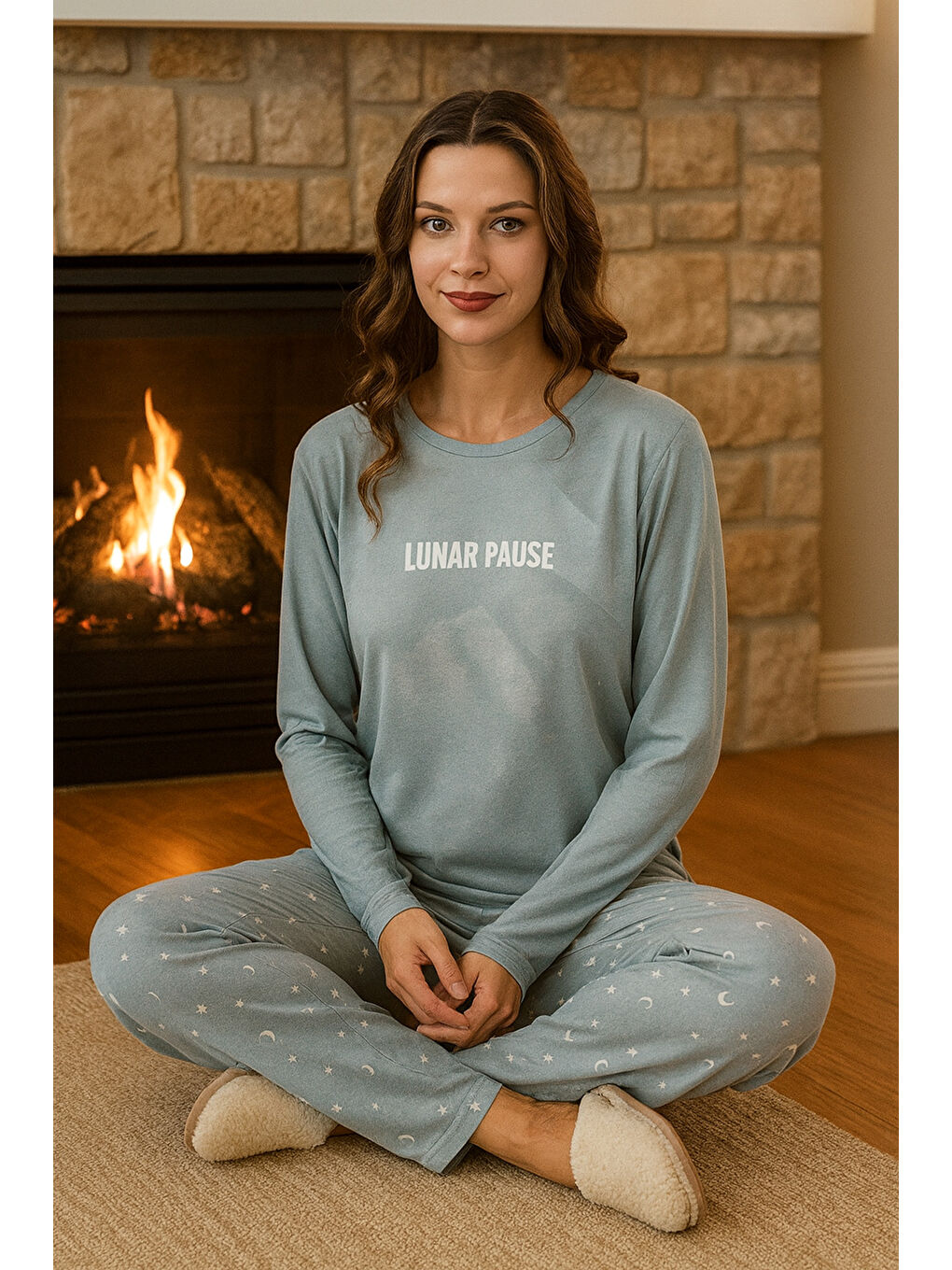 Kadın Milan Kumaş Pijama Takımı 50902-2753 Buz Mavi