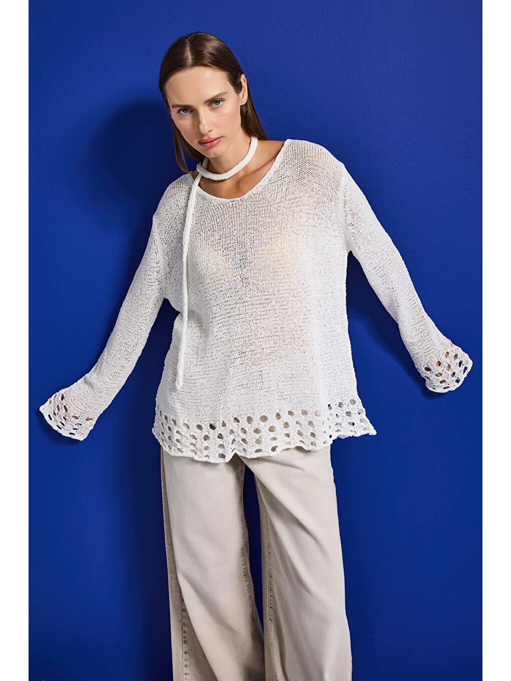 Kadın Beyaz w5 Oversize Özel Kumaş Tasarım Bol Kesim Triko-1