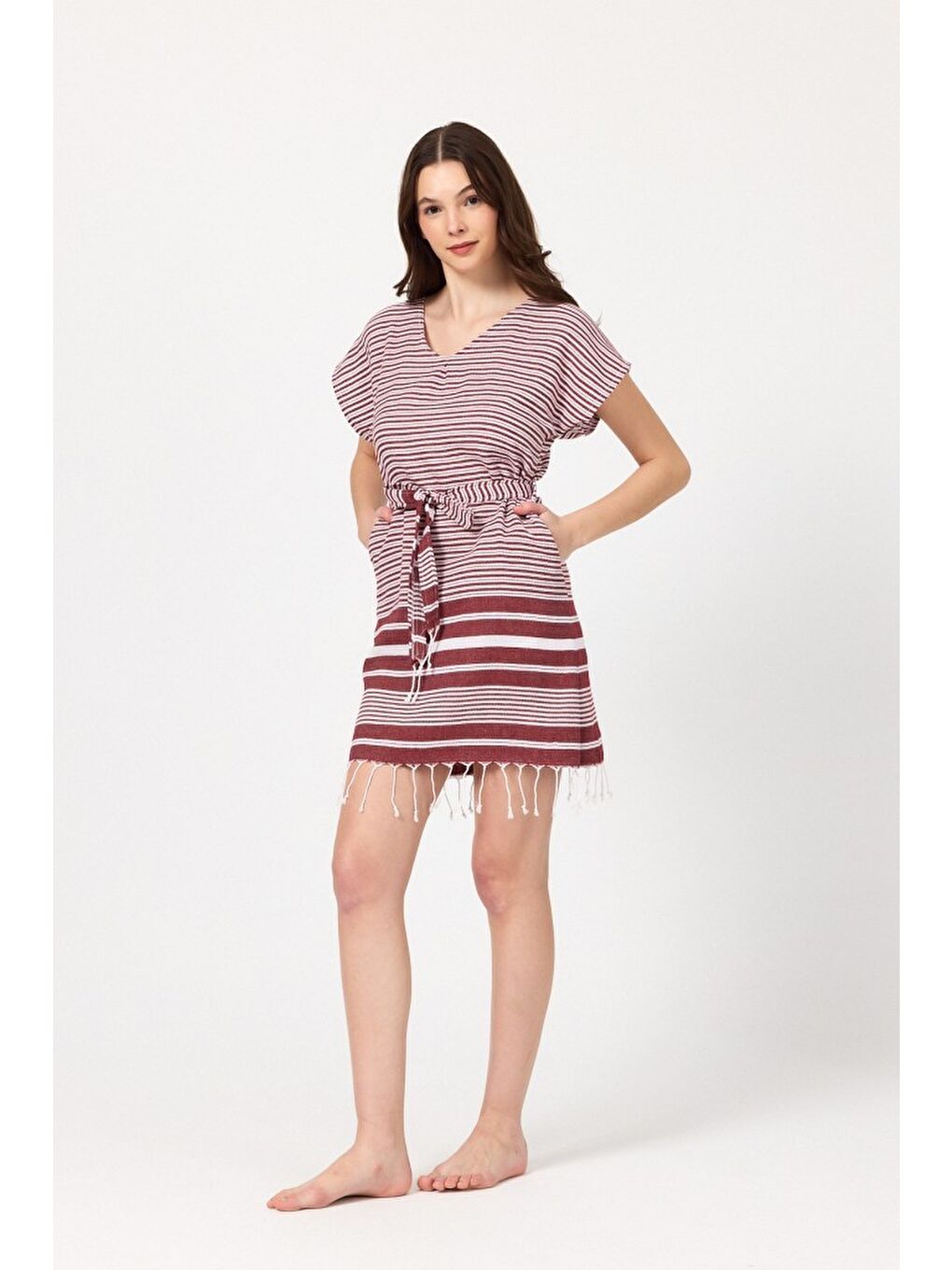 Bordo Katya Plaj elbisesi Tunik pareo %100 Pamuk