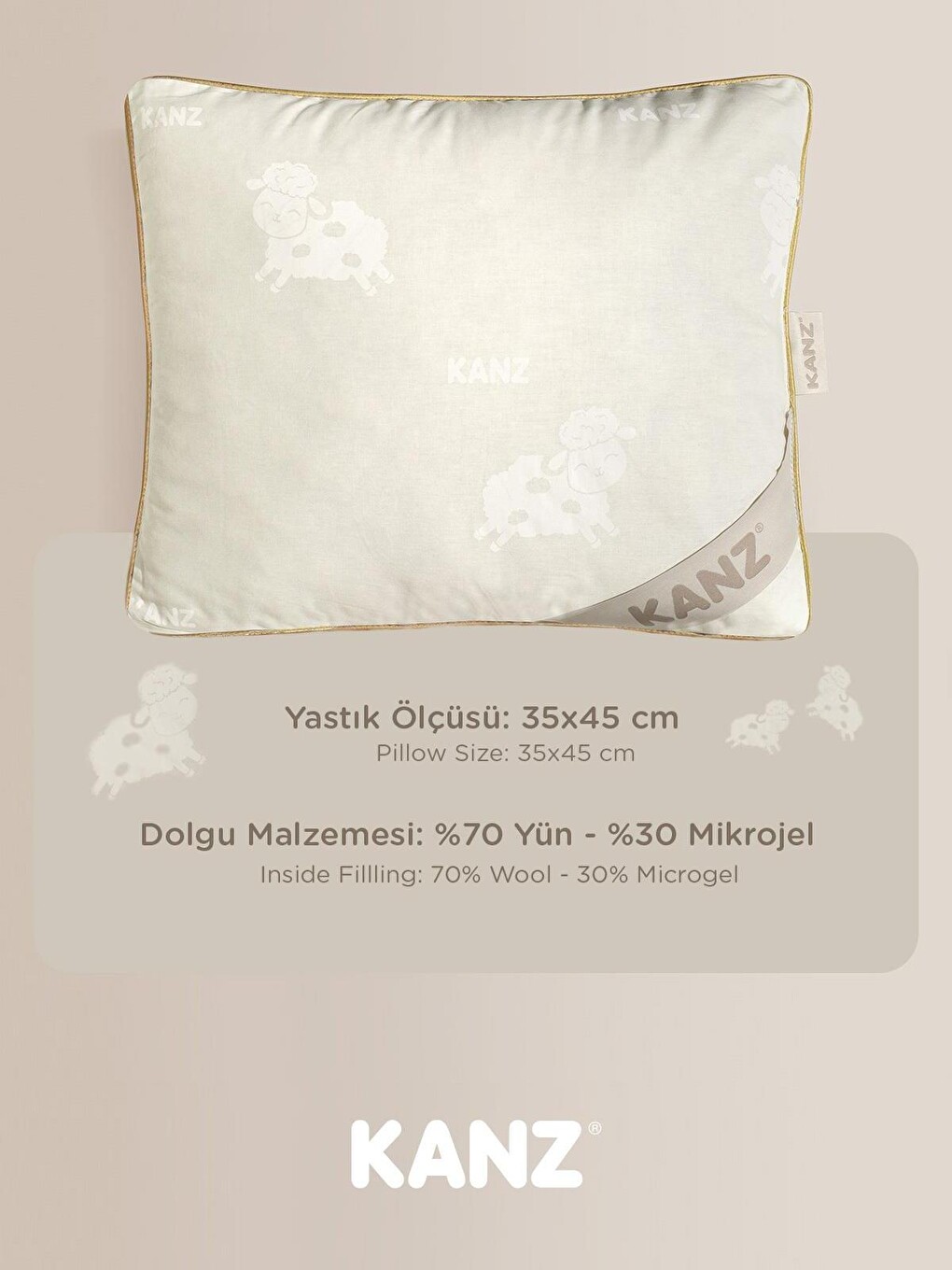 Beyaz Yün Bebek Yastığı 35x45 Cm - Standart-3