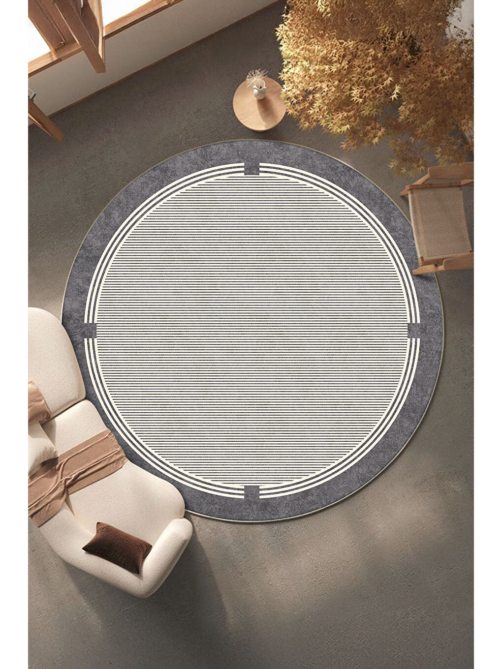 Antrasit Dekoratif Salon Halısı, Makinada Yıkanabilir, Kaymaz Taban, İnce & Modern Tasarım-1