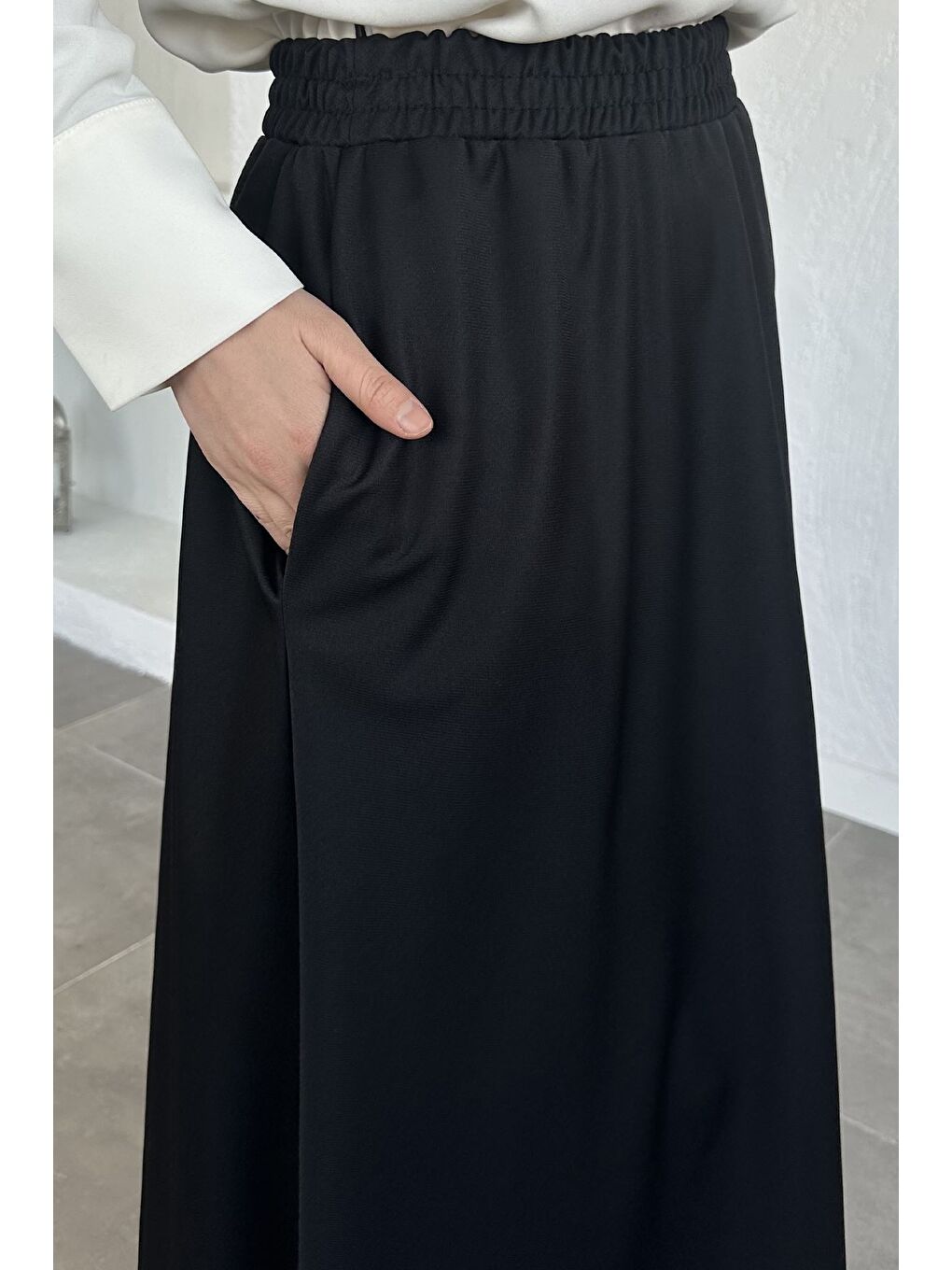 Siyah Kadın Bel Lastikli Tesettür Etek-7