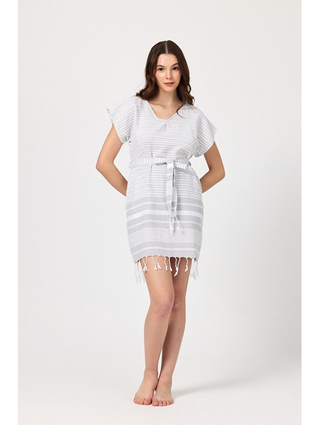 Gri Katya Plaj elbisesi Tunik pareo %100 Pamuk-6