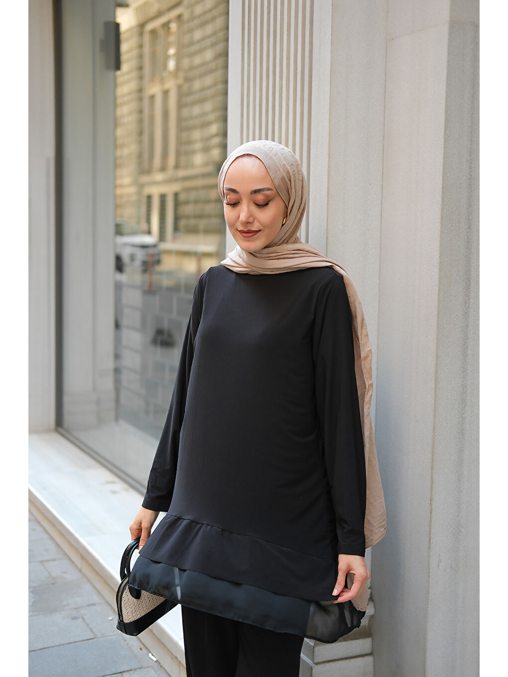 Kadın Tül Detay İkili Takım Siyah-3